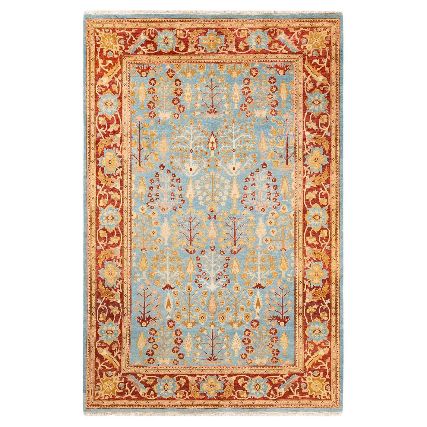 One-of-a-kind Hand Knotted Tribal Eclectic Light Blue Area Rug For Sale
