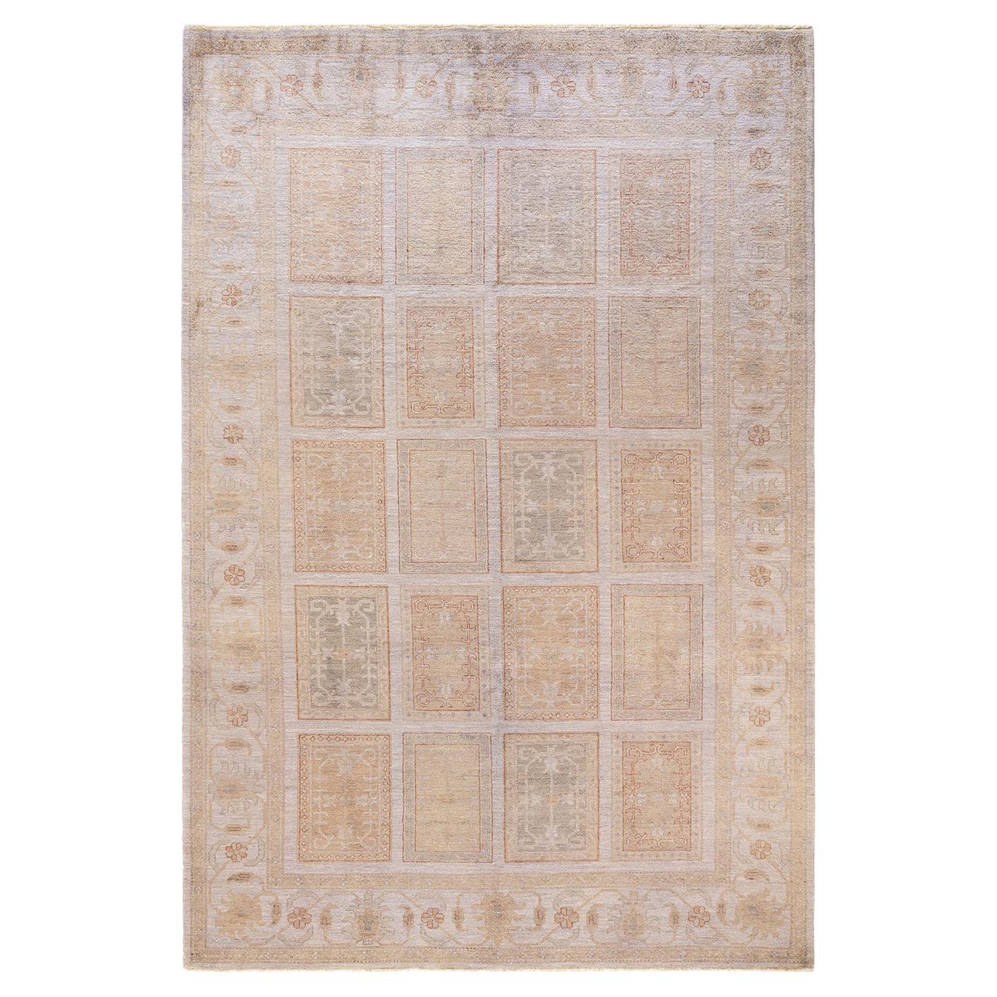 One-Of-A-Kind Hand Knotted Tribal Eclectic Orange Area Rug 6' 8" x 9' 10"