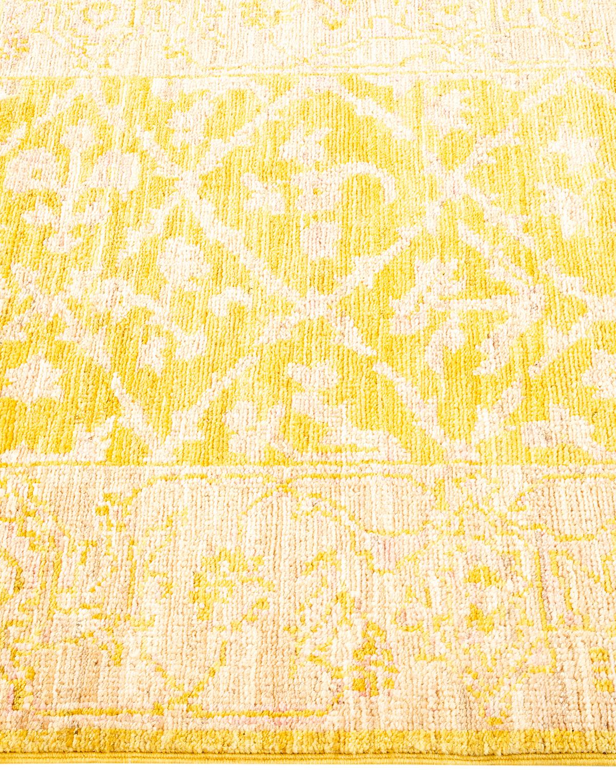 One-of-a-kind Hand Knotted Tribal Eclectic Yellow Area Rug In New Condition For Sale In Norwalk, CT