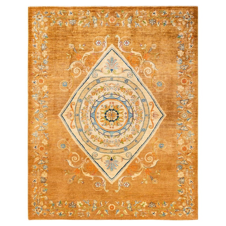 One-Of-A-Kind Hand Knotted Tribal Eclectic Yellow Area Rug 7' 10