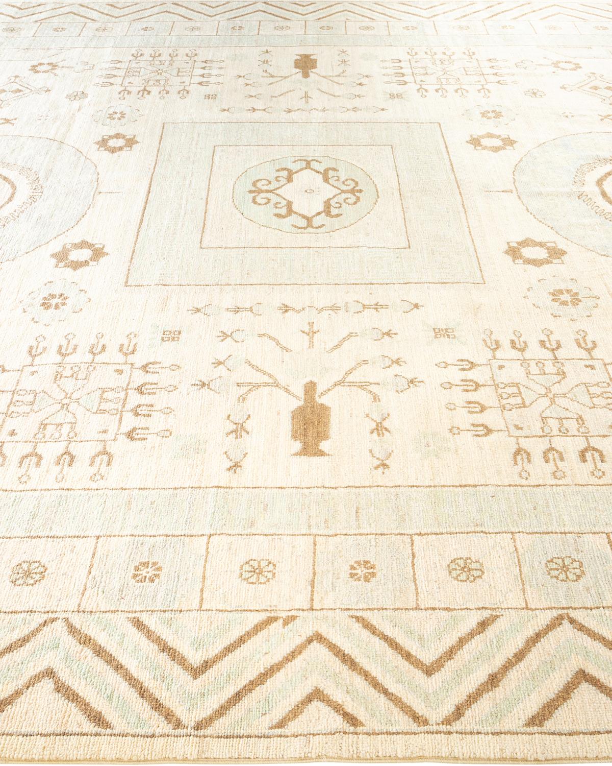 One-of-a-kind Hand Knotted Tribal Khotan Ivory Area Rug In New Condition In Norwalk, CT