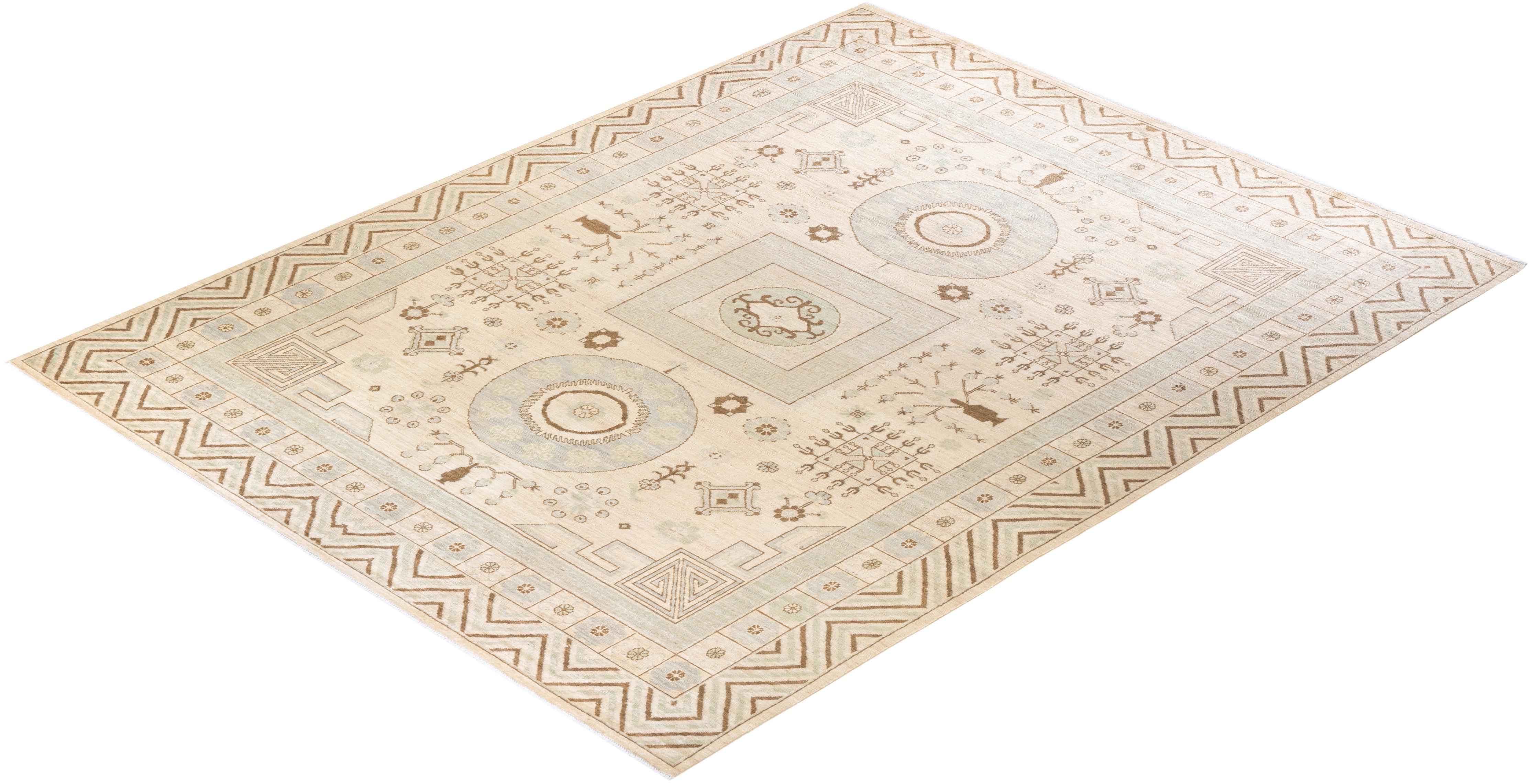 One-of-a-kind Hand Knotted Tribal Khotan Ivory Area Rug 2