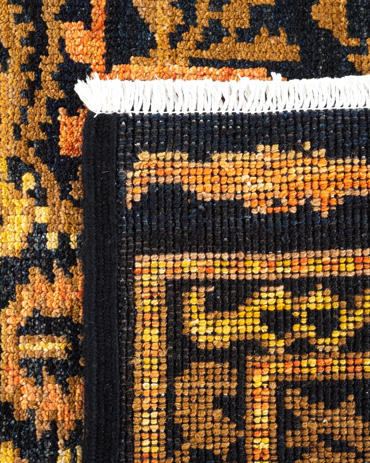Handgeknüpfter, moderner schwarzer Teppich, Stammeskunst, Unikat (21. Jahrhundert und zeitgenössisch) im Angebot