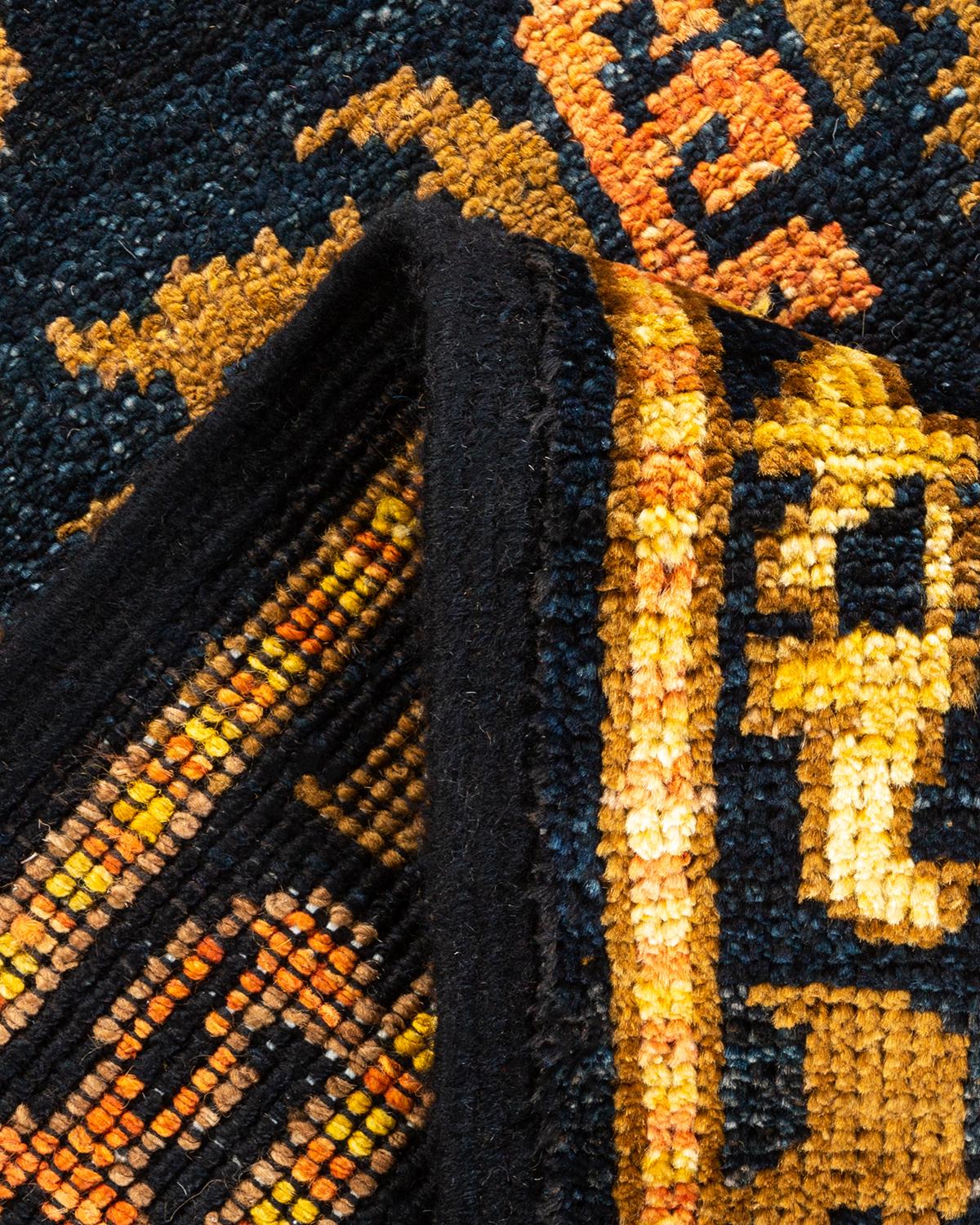 Handgeknüpfter, moderner schwarzer Teppich, Stammeskunst, Unikat (Wolle) im Angebot