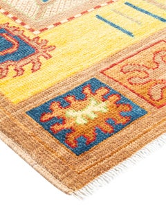 One-Of-A-Kind Hand Knotted Tribal Modern Yellow Area Rug 6' 2" x 8' 10"