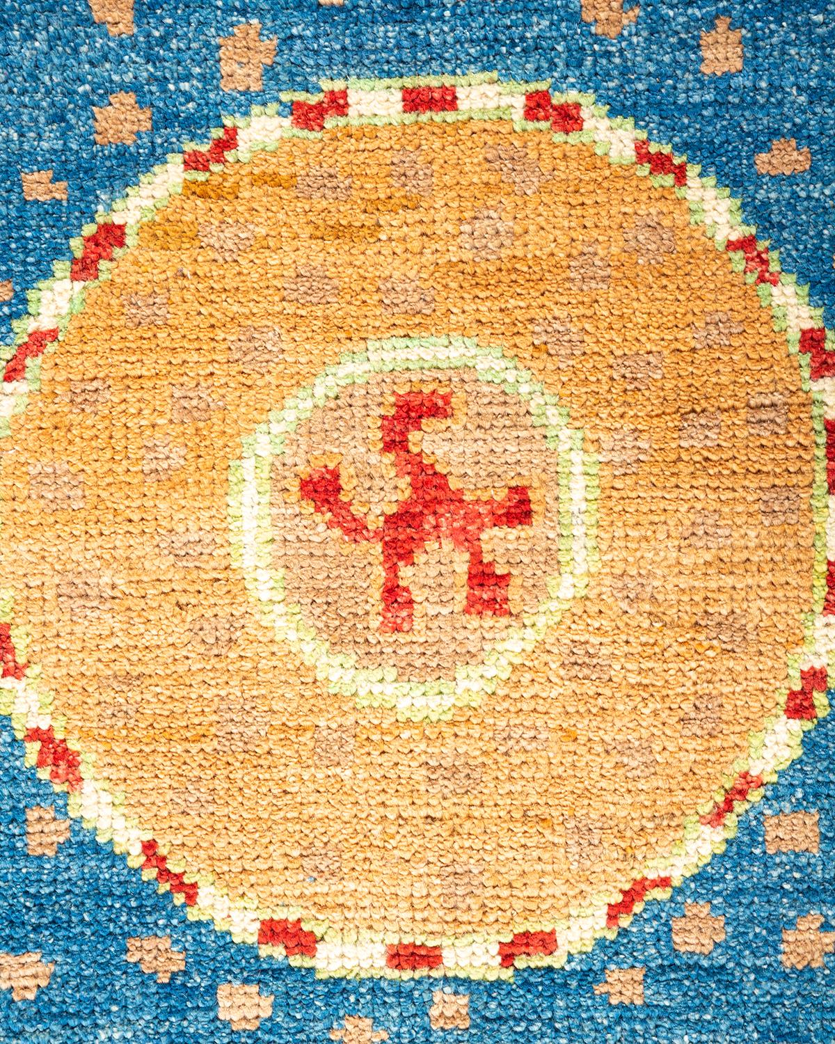 Pakistanais Tapis jaune tribal moderne noué à la main unique en son genre, de 1,80 m x 2,80 m en vente