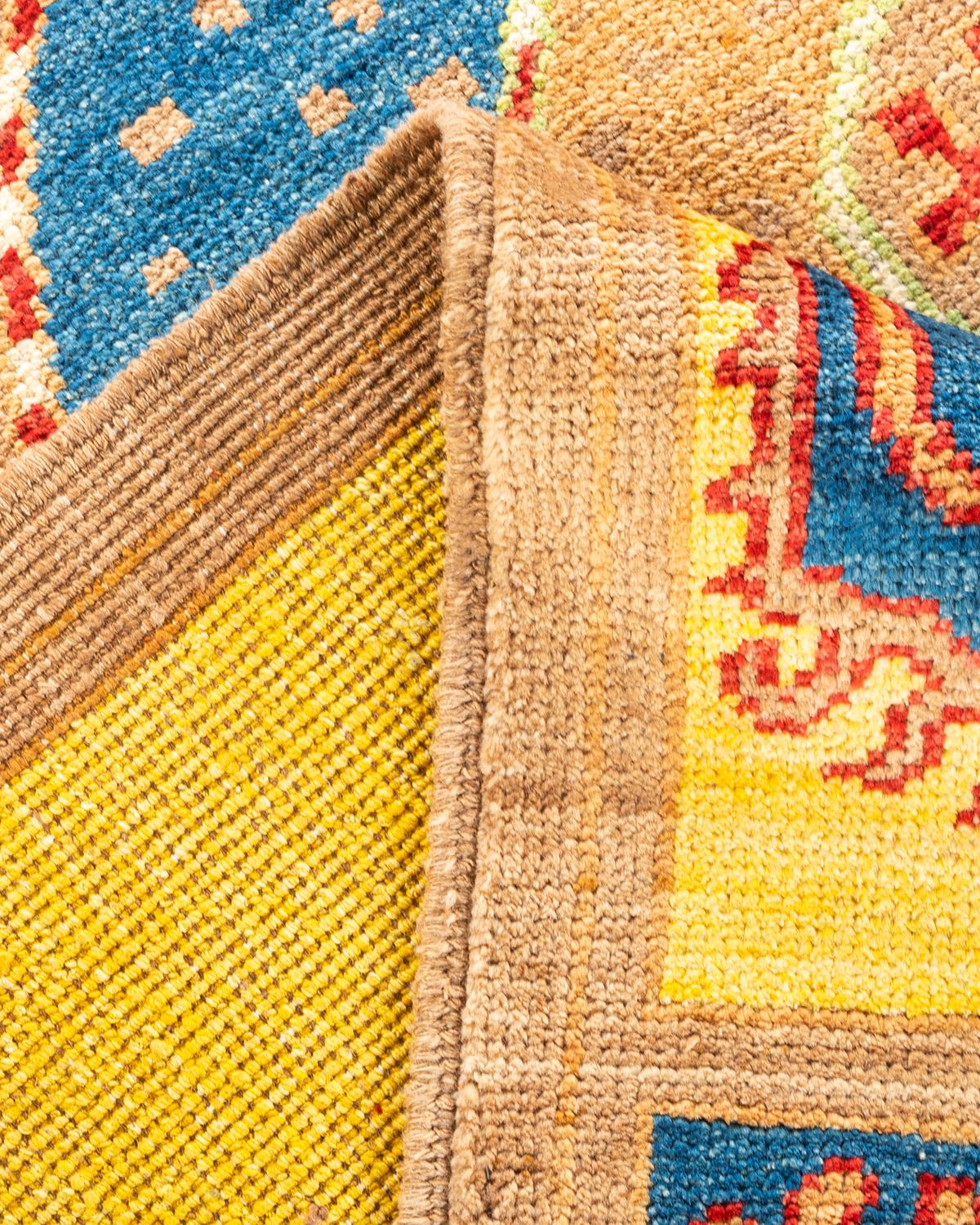Laine Tapis jaune tribal moderne noué à la main unique en son genre, de 1,80 m x 2,80 m en vente