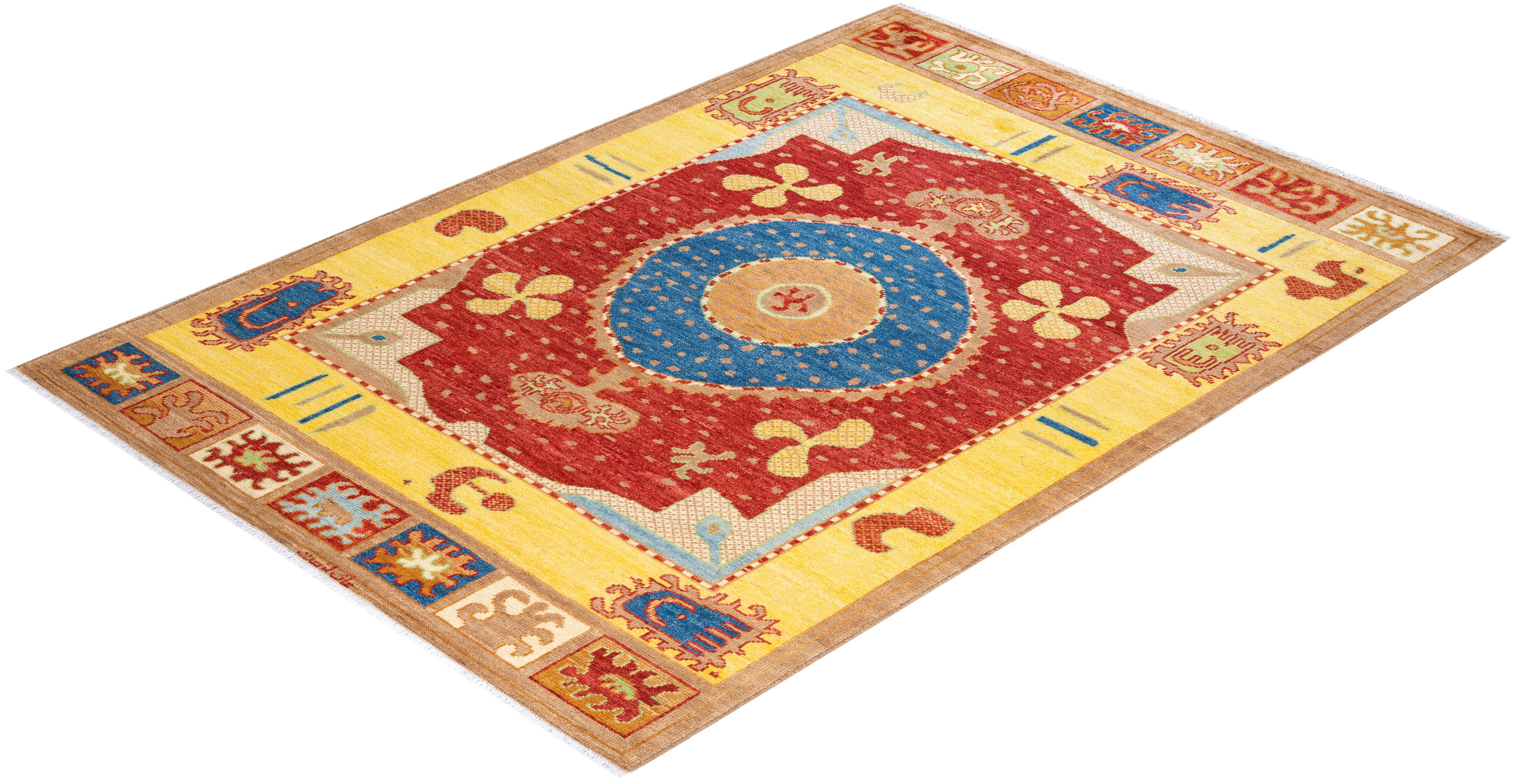 Tapis jaune tribal moderne noué à la main unique en son genre, de 1,80 m x 2,80 m en vente 2