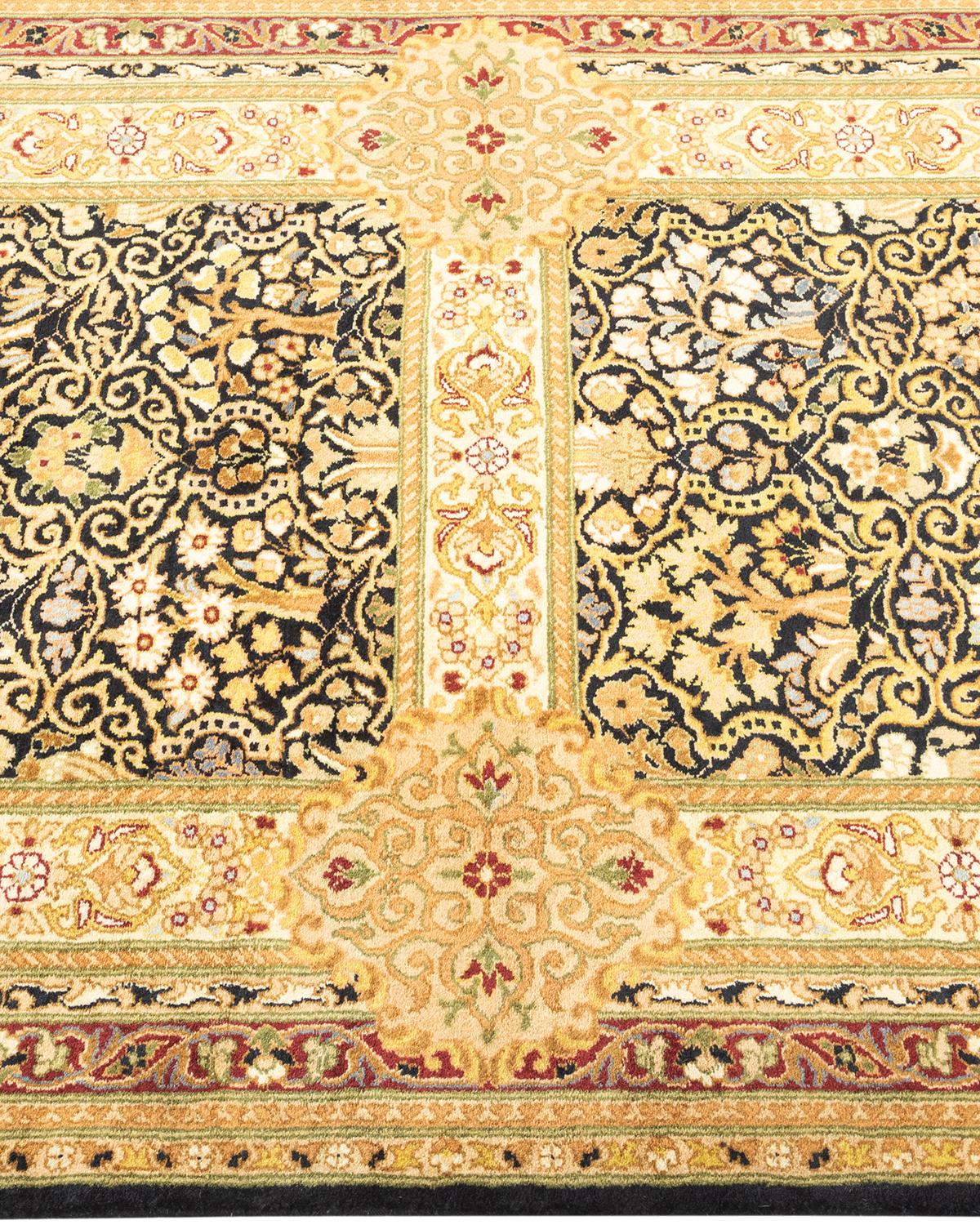 One-Of-A-Kind Hand Knotted Tribal Mogul Black Area Rug In New Condition For Sale In Norwalk, CT