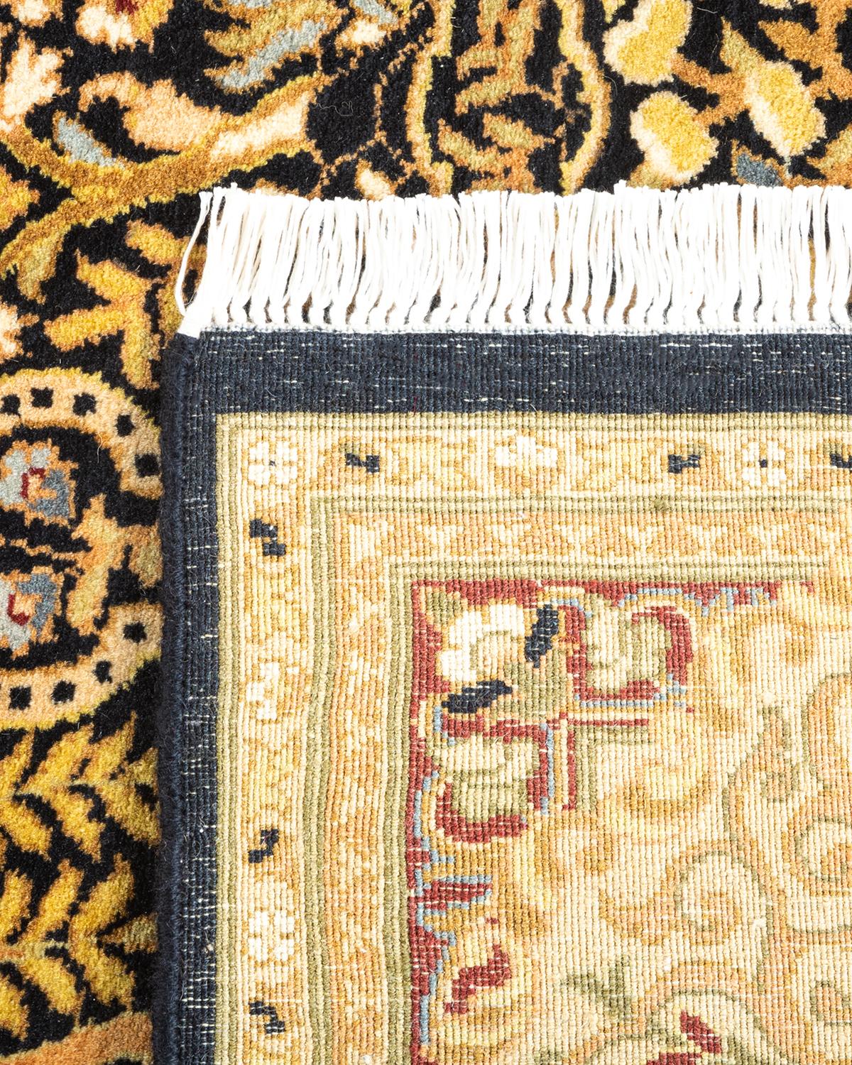 Contemporary One-Of-A-Kind Hand Knotted Tribal Mogul Black Area Rug For Sale