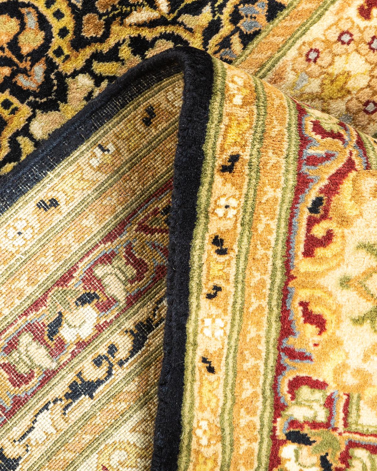 Wool One-Of-A-Kind Hand Knotted Tribal Mogul Black Area Rug For Sale