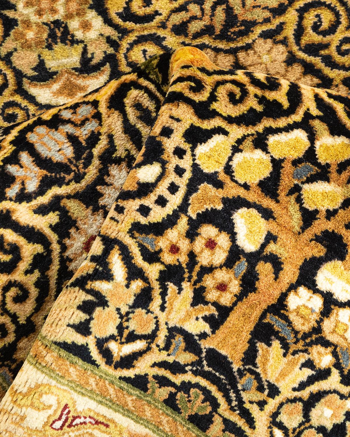 One-Of-A-Kind Hand Knotted Tribal Mogul Black Area Rug For Sale 1