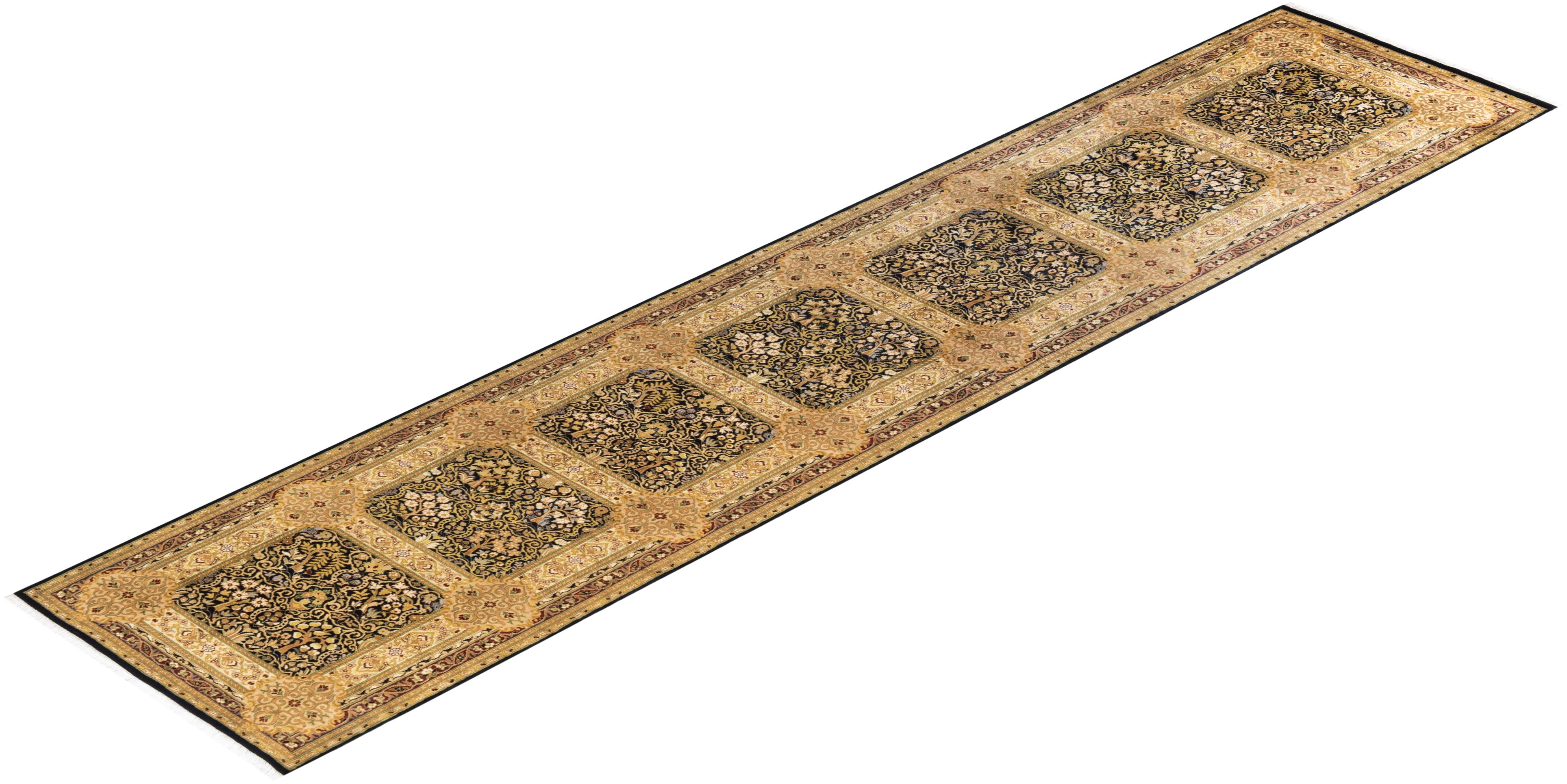 One-Of-A-Kind Hand Knotted Tribal Mogul Black Area Rug For Sale 2