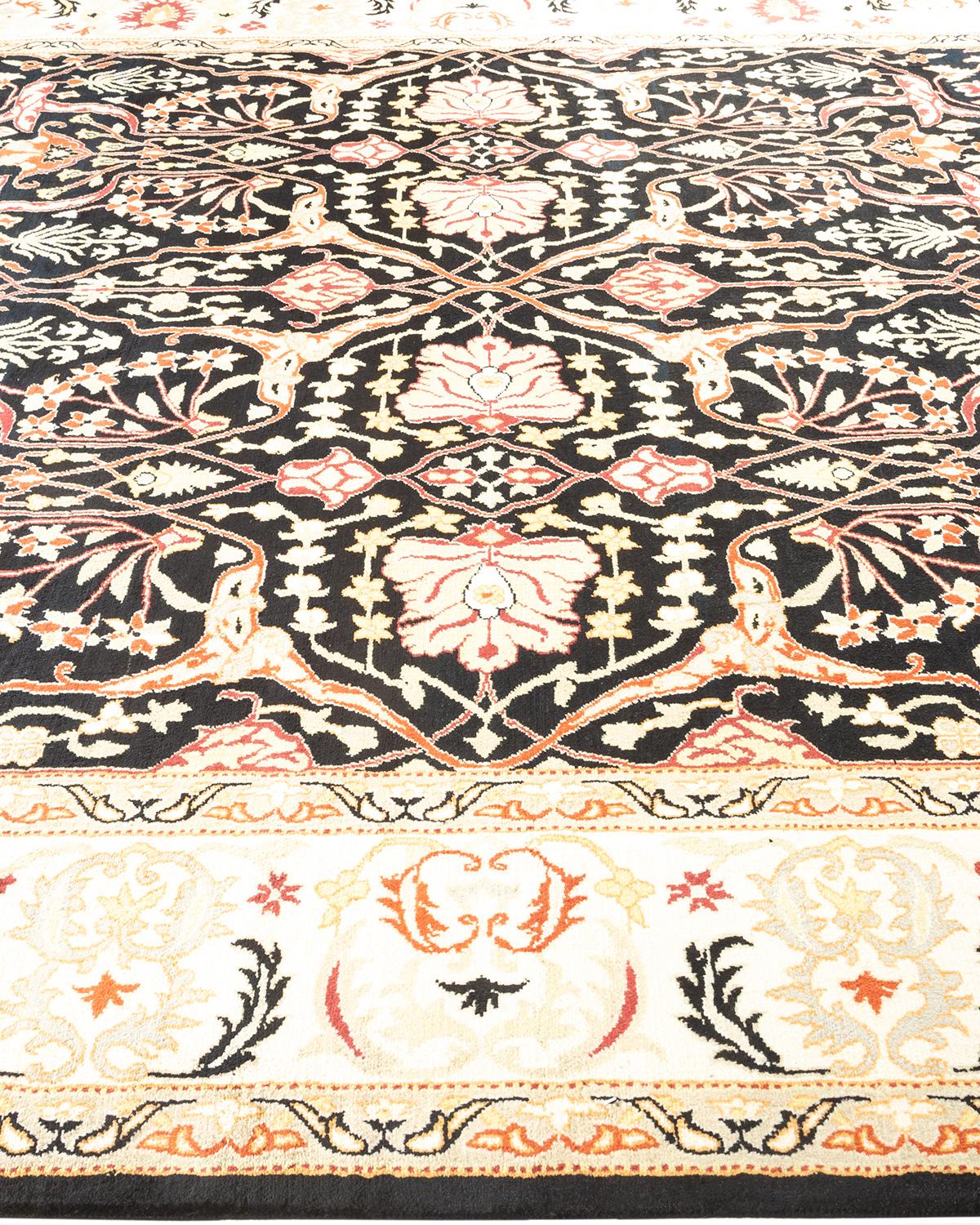 One-of-a-kind Hand Knotted Tribal Mogul Black Area Rug In New Condition For Sale In Norwalk, CT