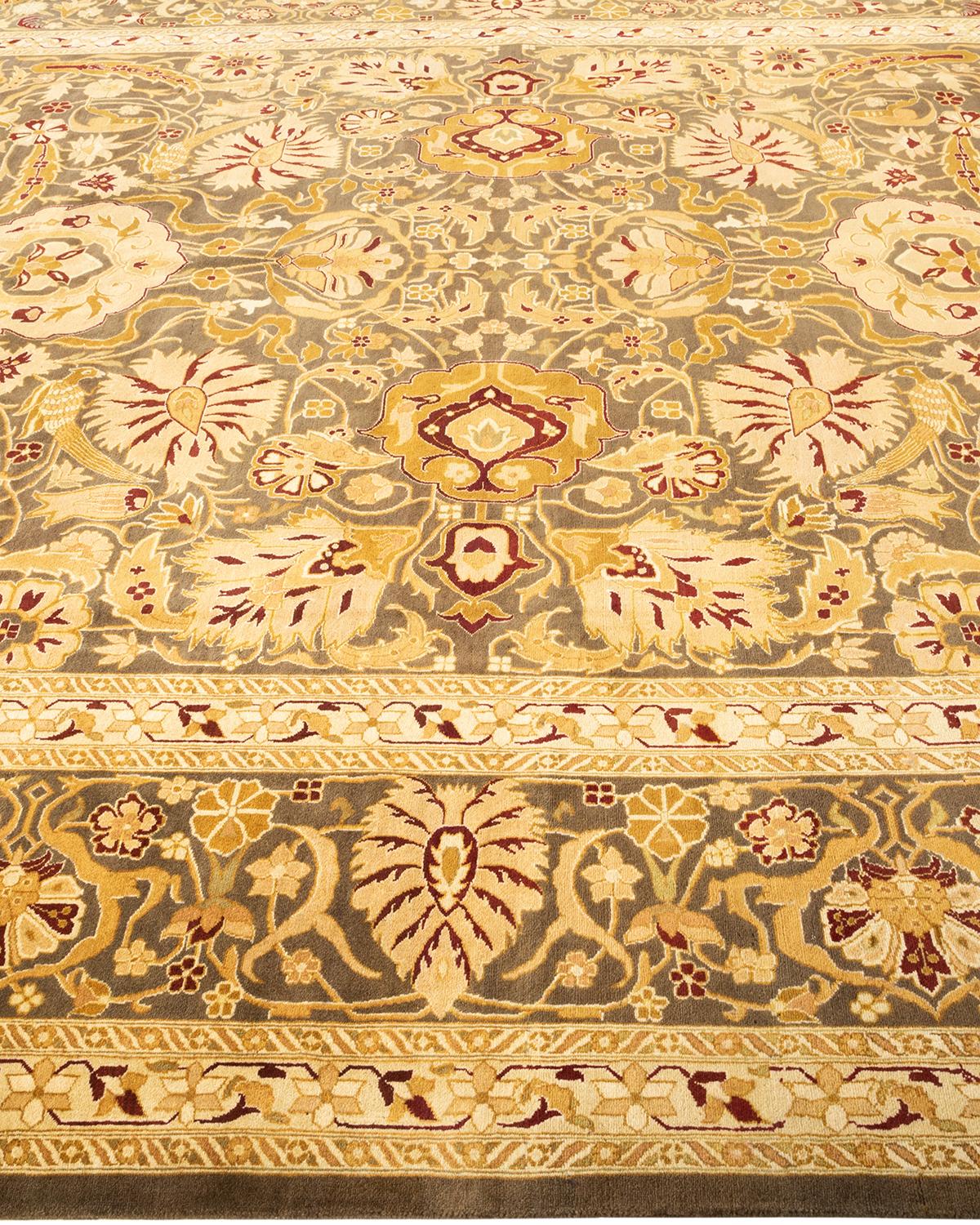 One-Of-A-Kind Hand Knotted Tribal Mogul Brown Area Rug In New Condition For Sale In Norwalk, CT