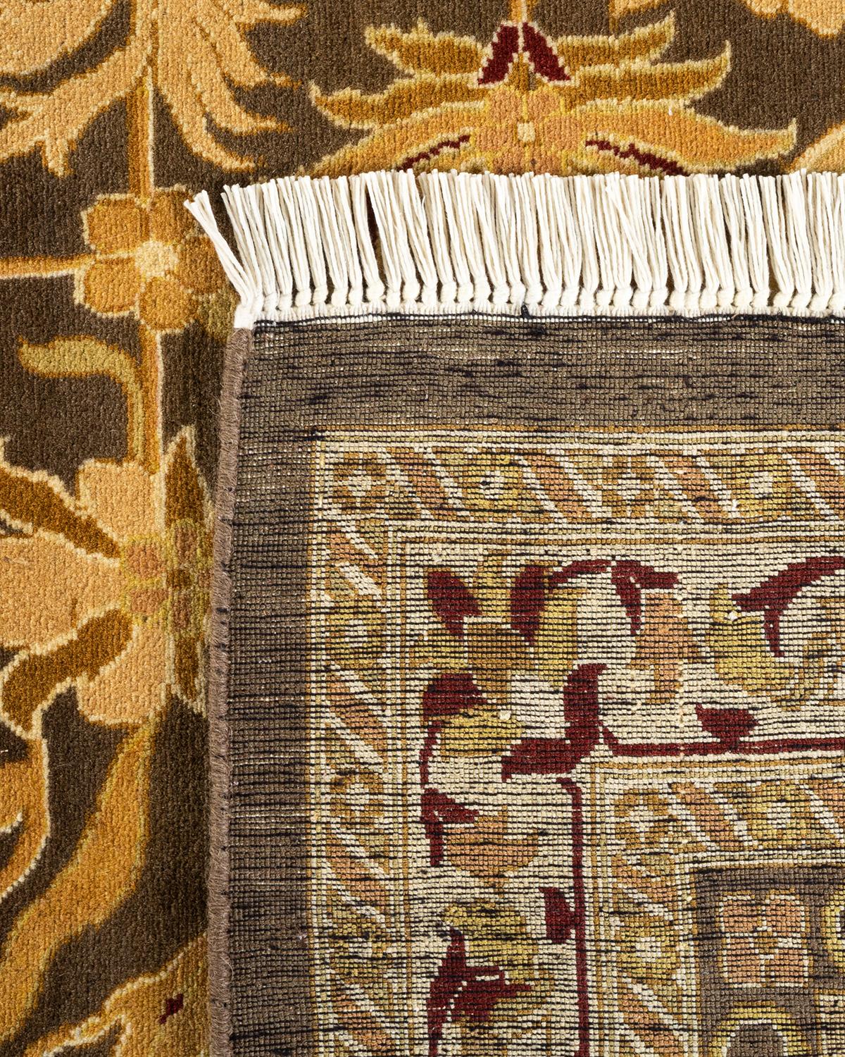 Contemporary One-Of-A-Kind Hand Knotted Tribal Mogul Brown Area Rug For Sale