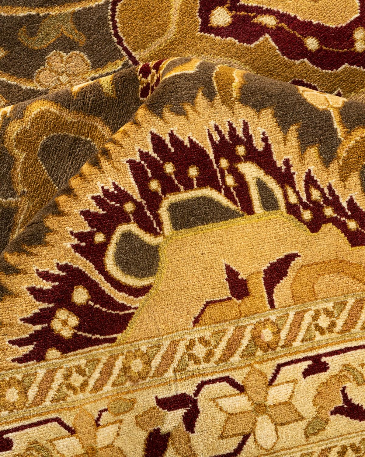 One-Of-A-Kind Hand Knotted Tribal Mogul Brown Area Rug For Sale 1
