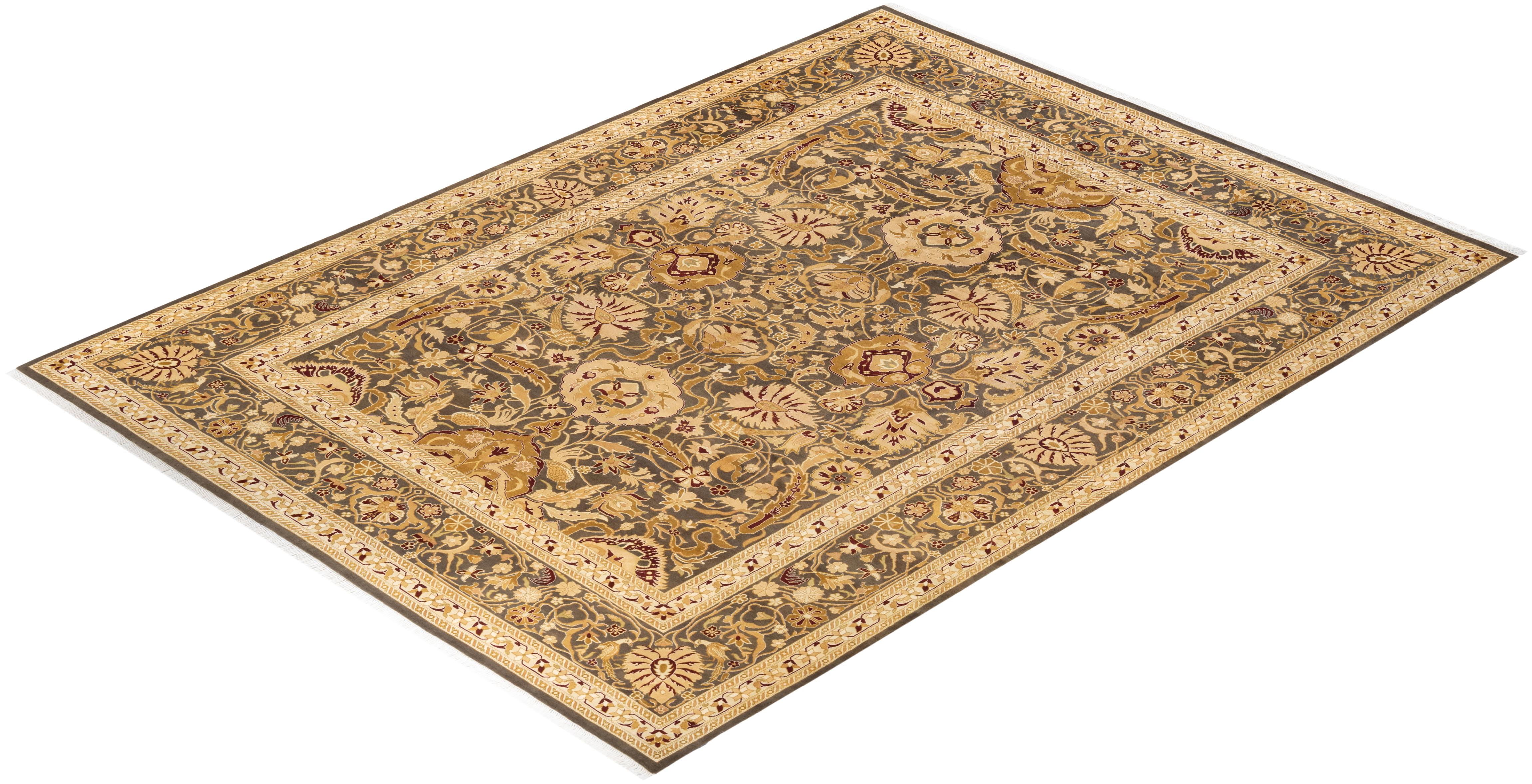 One-Of-A-Kind Hand Knotted Tribal Mogul Brown Area Rug For Sale 2
