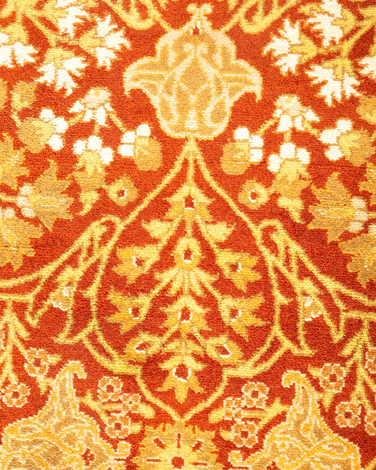 Pakistani One-of-a-kind Hand Knotted Tribal Mogul Orange Area Rug For Sale