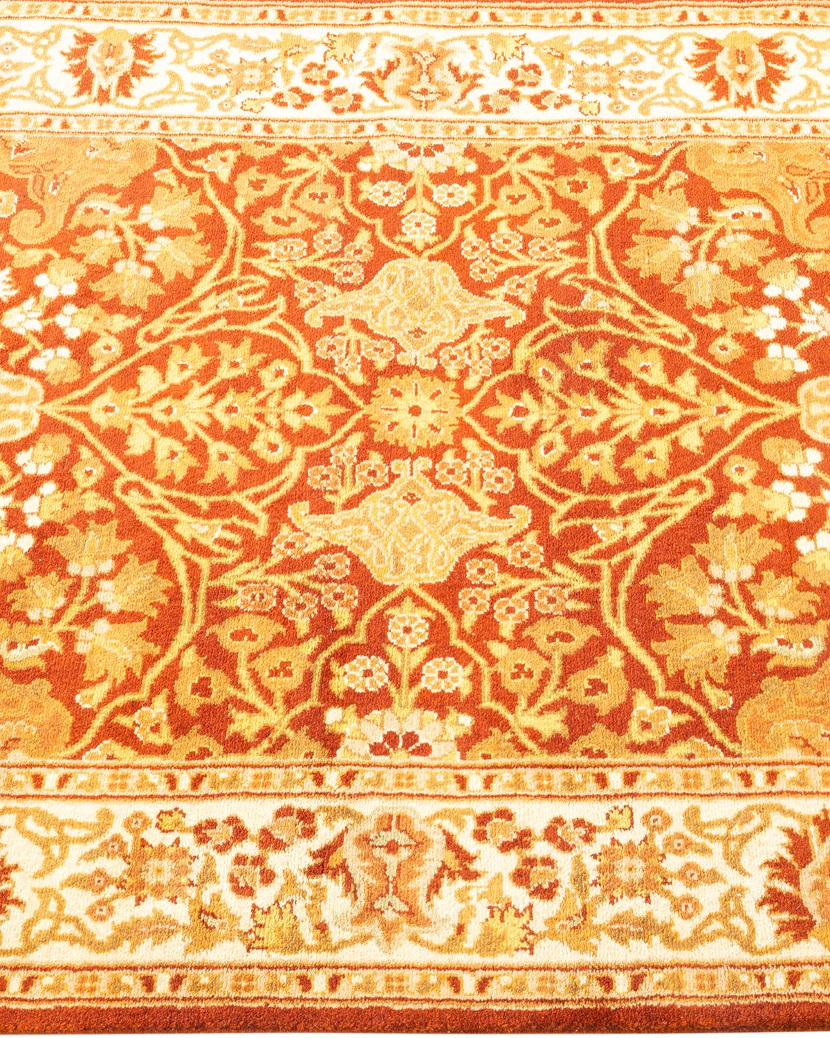 One-of-a-kind Hand Knotted Tribal Mogul Orange Area Rug In New Condition For Sale In Norwalk, CT