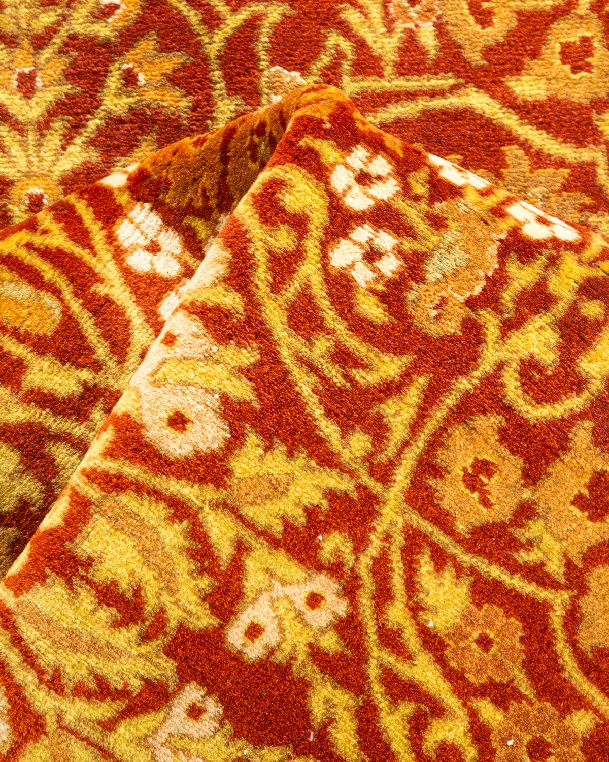One-of-a-kind Hand Knotted Tribal Mogul Orange Area Rug For Sale 1