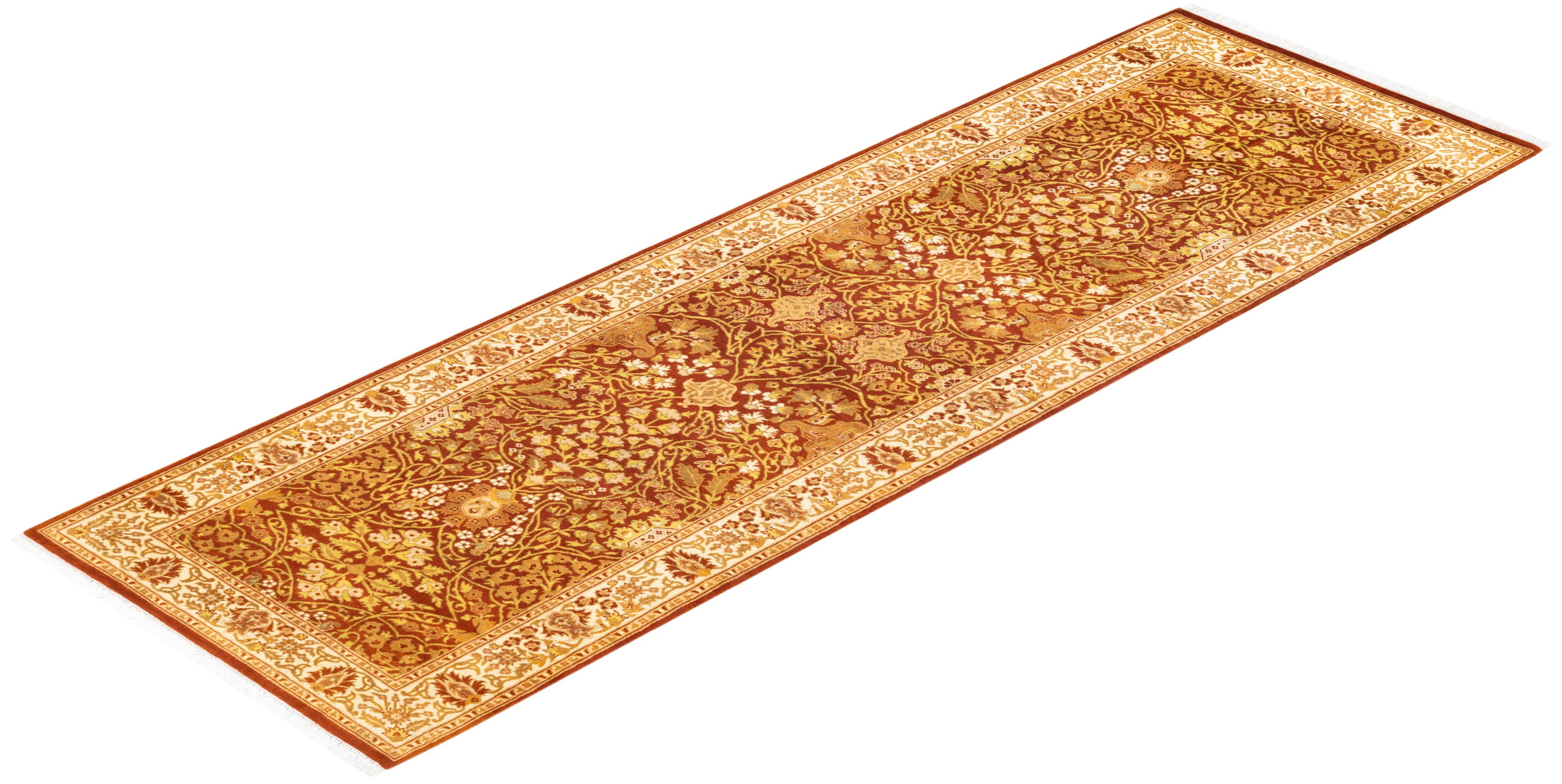 One-of-a-kind Hand Knotted Tribal Mogul Orange Area Rug For Sale 2