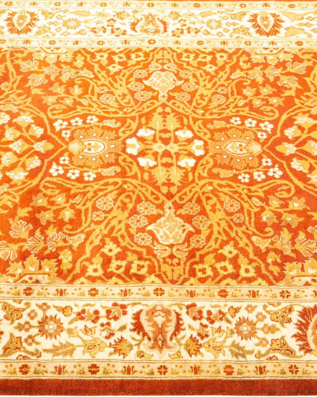Handgeknüpfter, orangefarbener Teppich im Stammesstil, Mogul, Unikat im Zustand „Neu“ im Angebot in Norwalk, CT