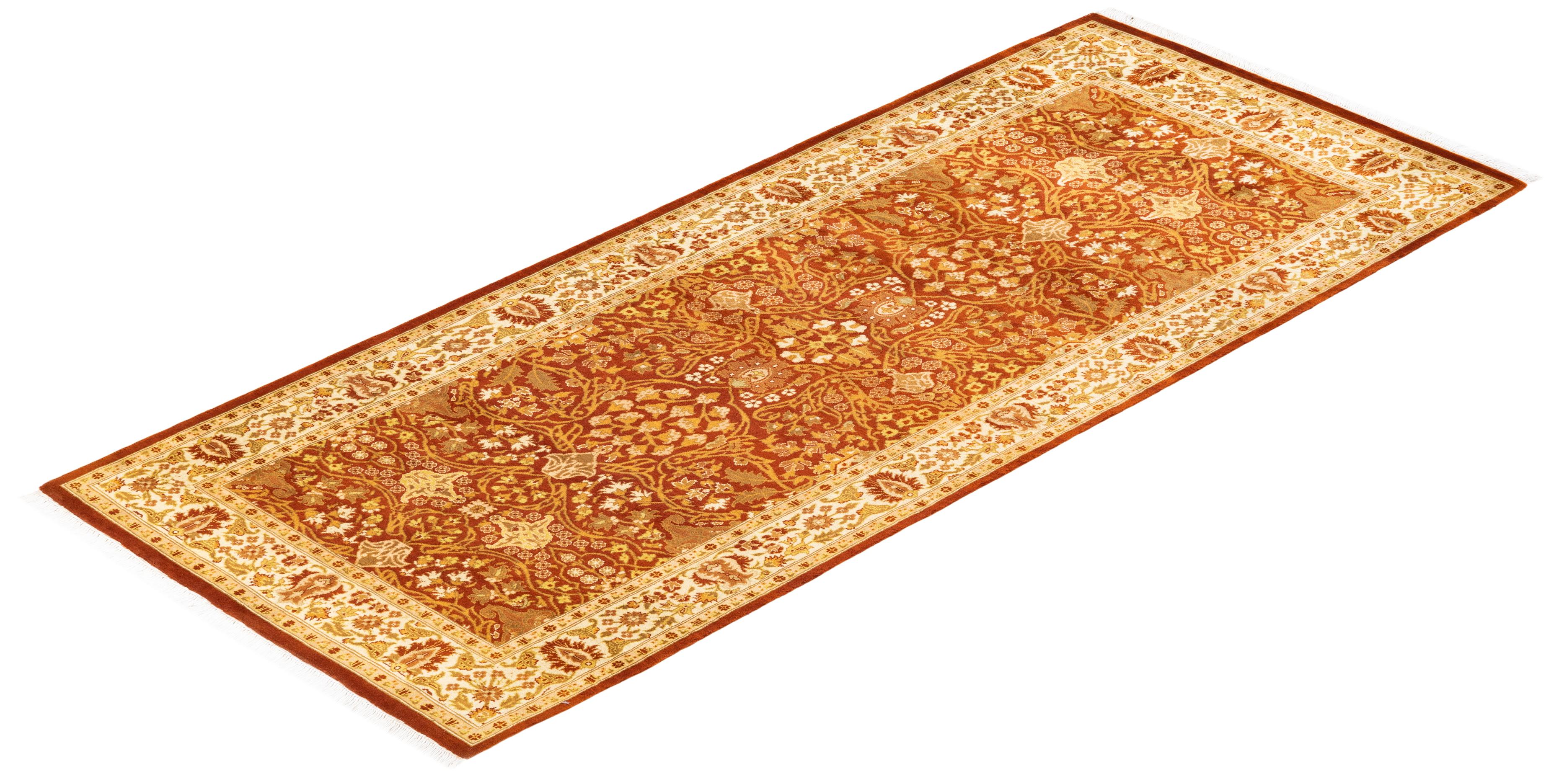Handgeknüpfter, orangefarbener Teppich im Stammesstil, Mogul, Unikat im Angebot 2