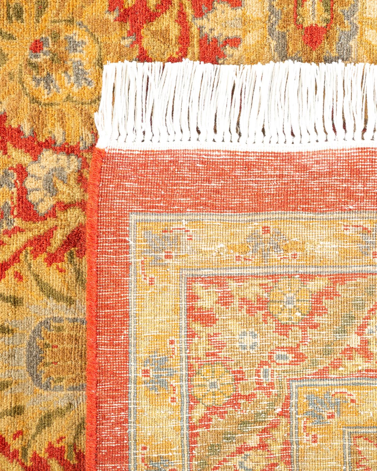 Handgeknüpfter, orangefarbener Teppich im Stammesstil, Mogul, Unikat (21. Jahrhundert und zeitgenössisch) im Angebot