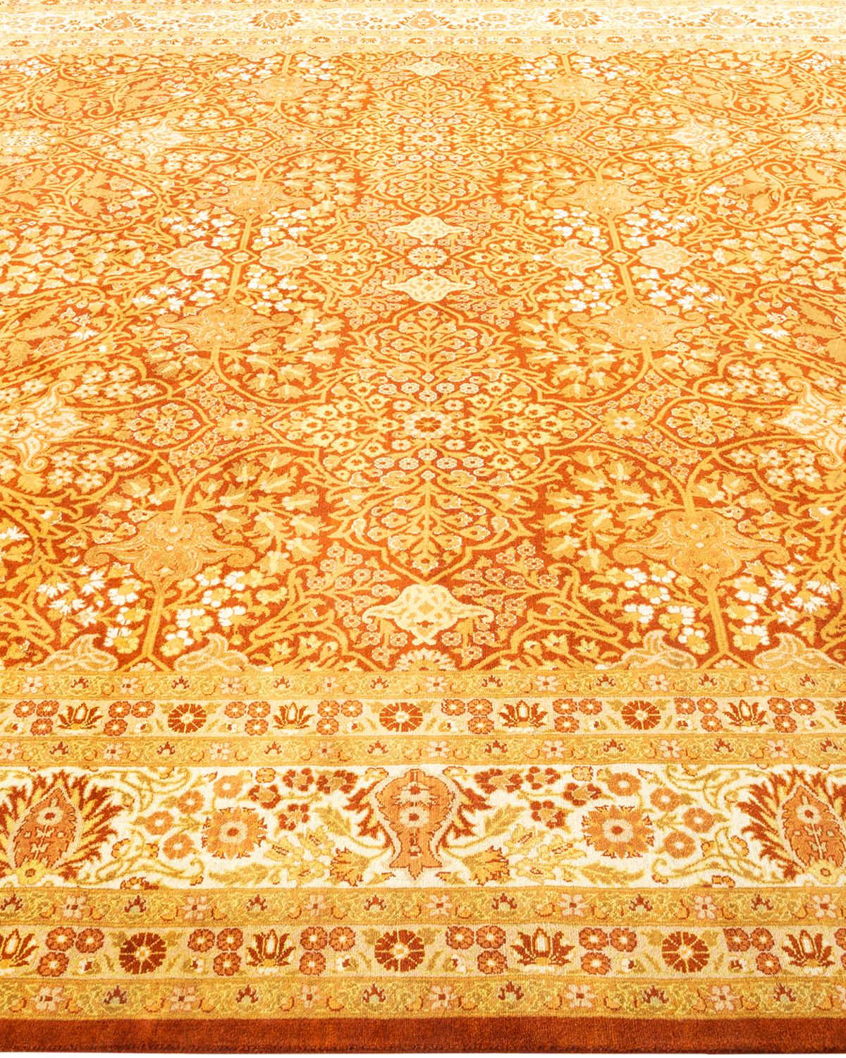 Handgeknüpfter, orangefarbener Teppich im Stammesstil, Mogul, Unikat im Zustand „Neu“ im Angebot in Norwalk, CT