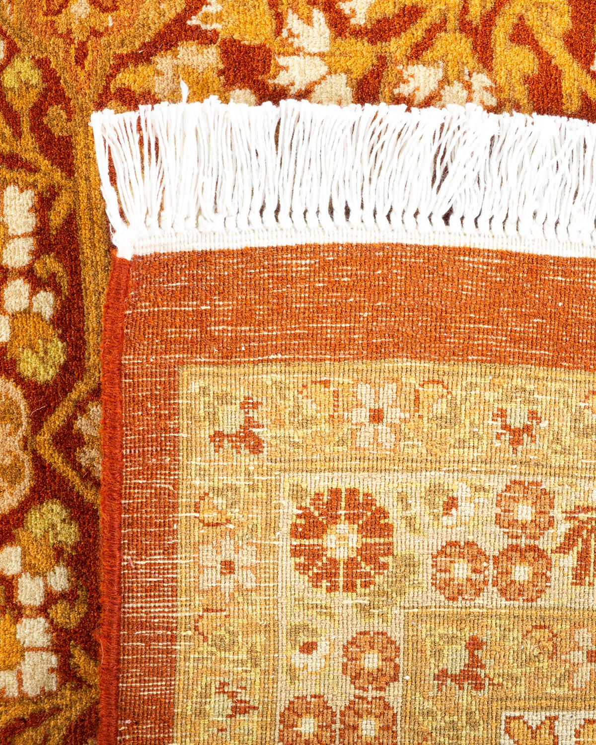 Handgeknüpfter, orangefarbener Teppich im Stammesstil, Mogul, Unikat (21. Jahrhundert und zeitgenössisch) im Angebot