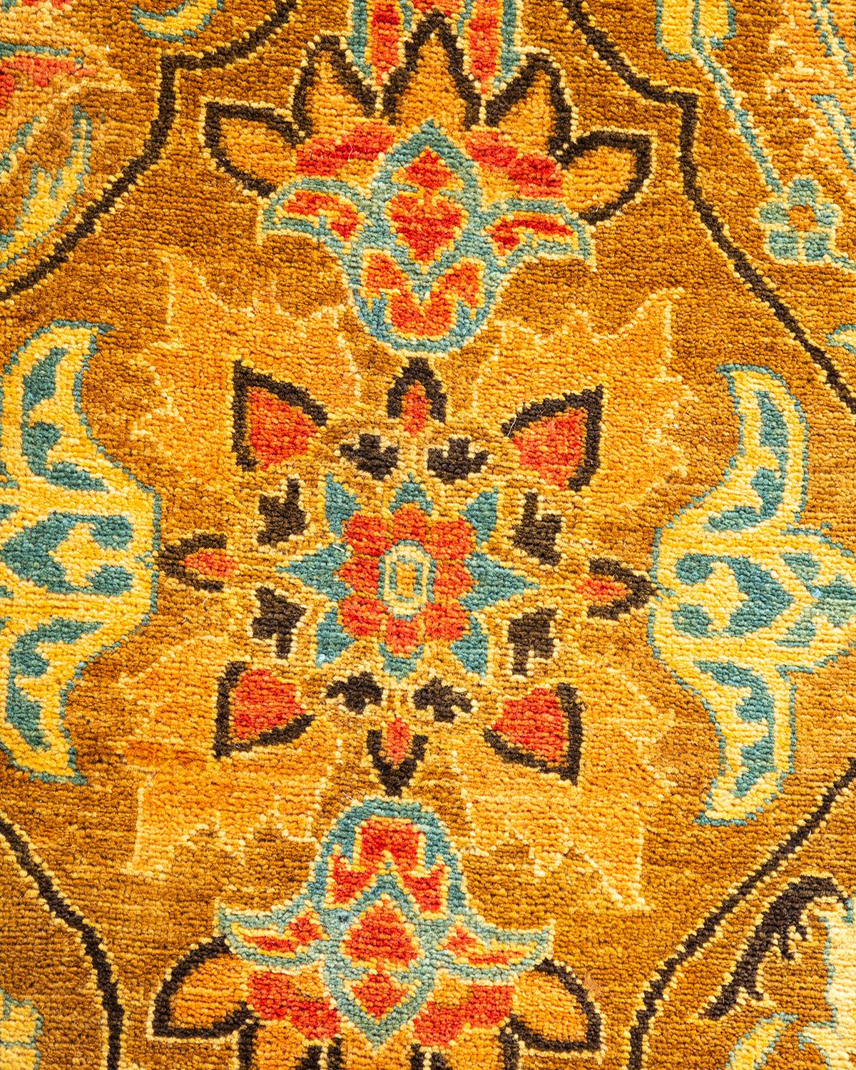 Pakistani One-of-a-kind Hand Knotted Tribal Mogul Yellow Area Rug For Sale