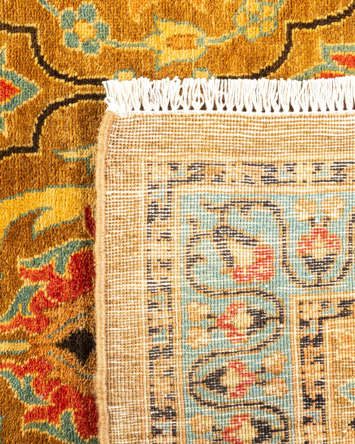 Contemporary One-of-a-kind Hand Knotted Tribal Mogul Yellow Area Rug For Sale