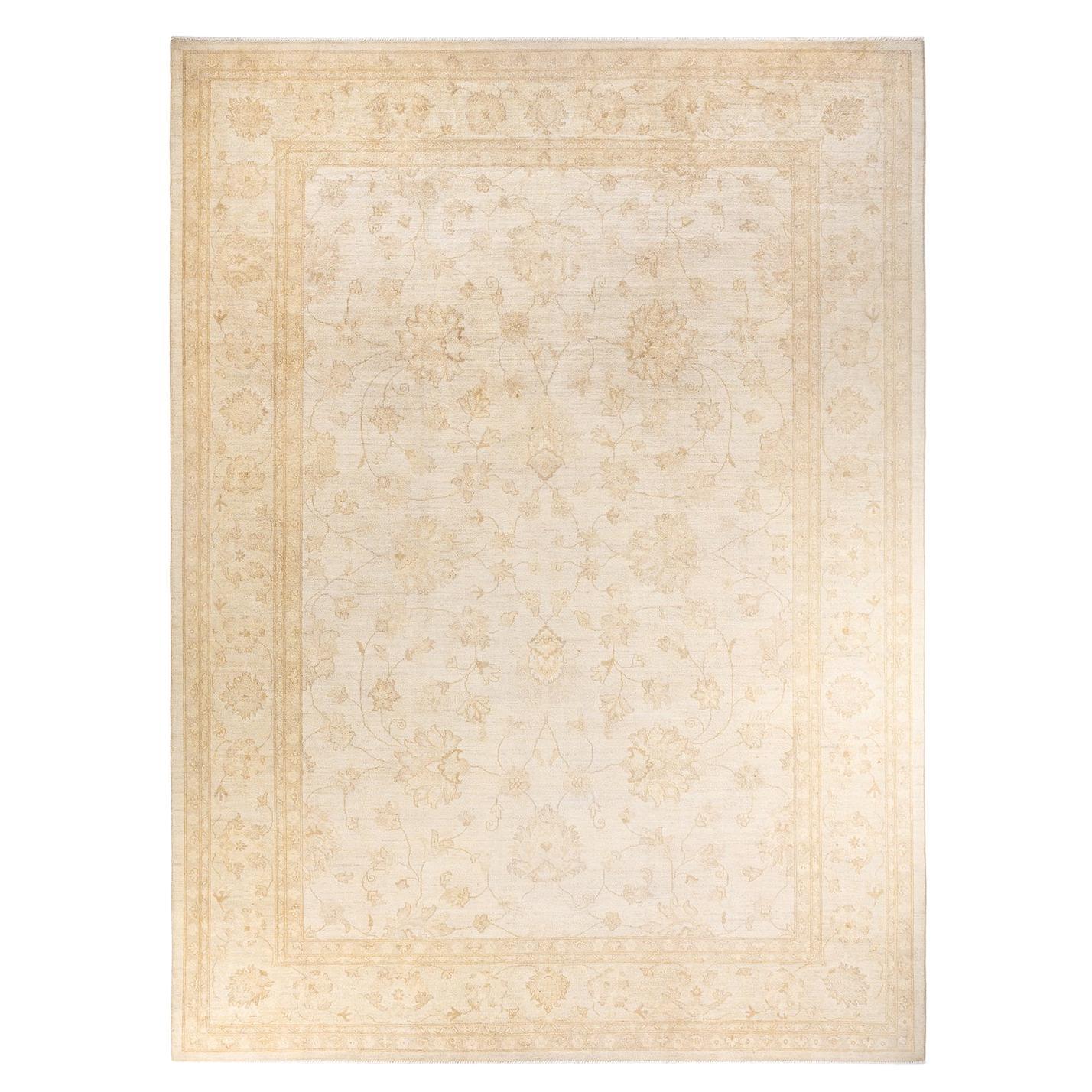 One-of-a-Kind Hand Knotted Tribal Oushak Ivory Area Rug