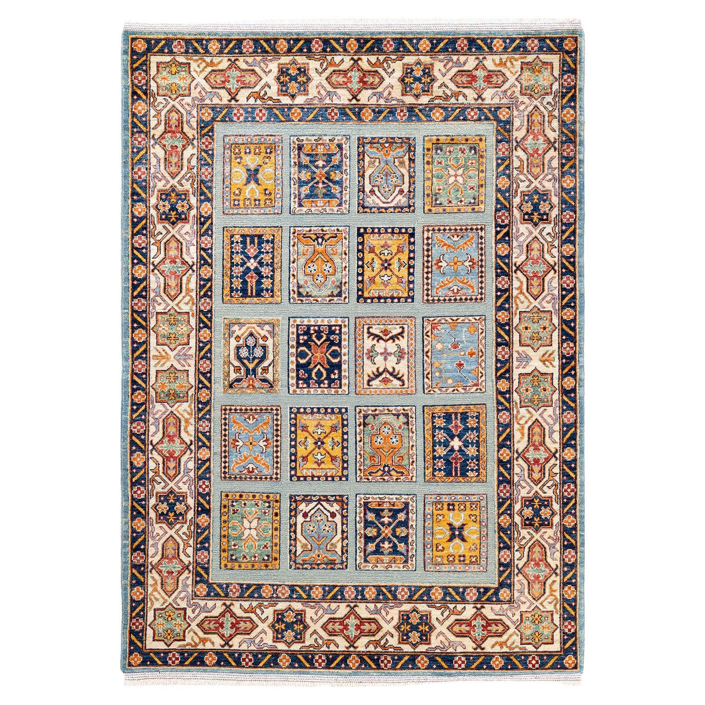 One-of-a-Kind Hand Knotted Tribal Tribal Light Blue Area Rug