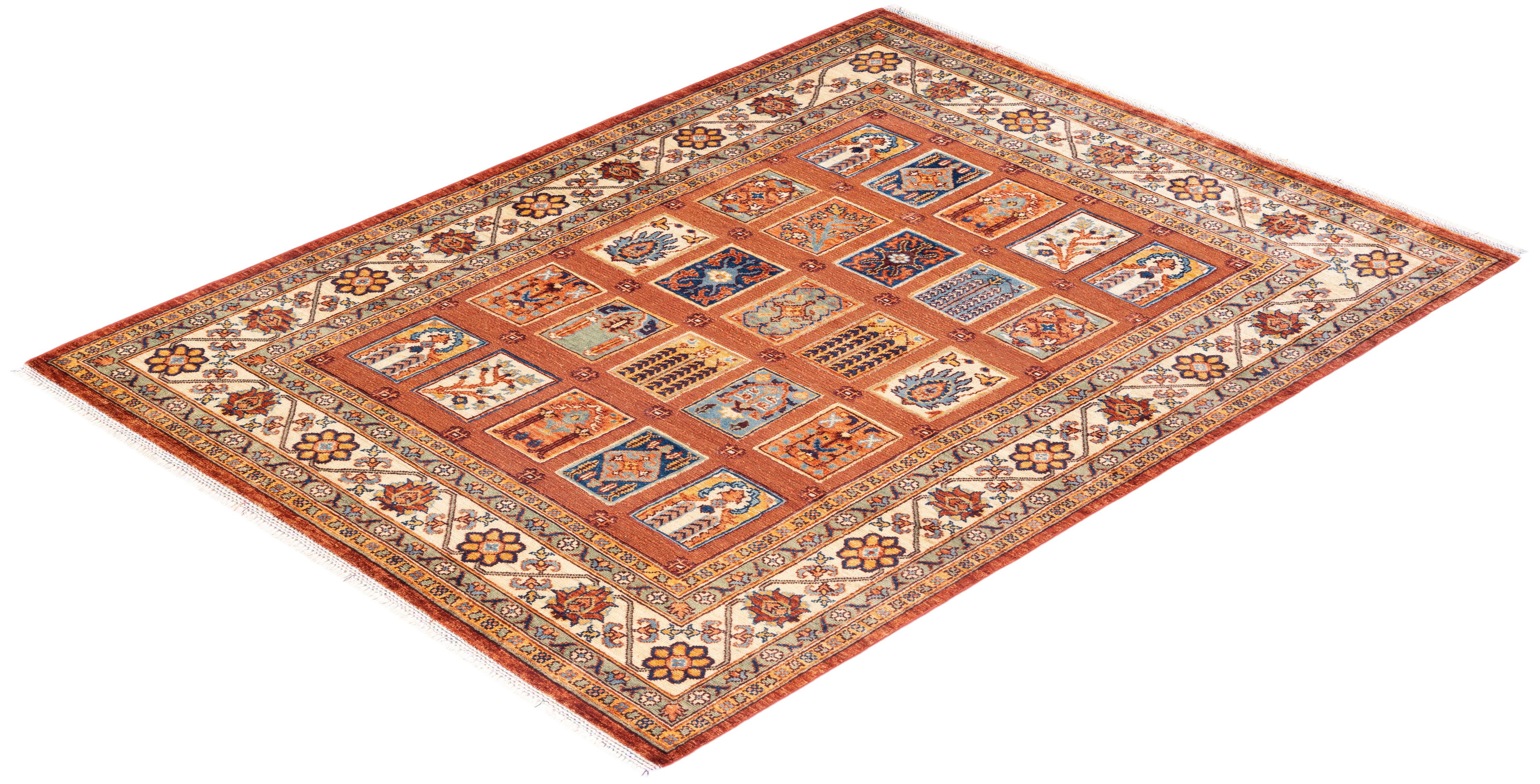 One-of-a-kind Hand Knotted Tribal Tribal Orange Area Rug For Sale 1