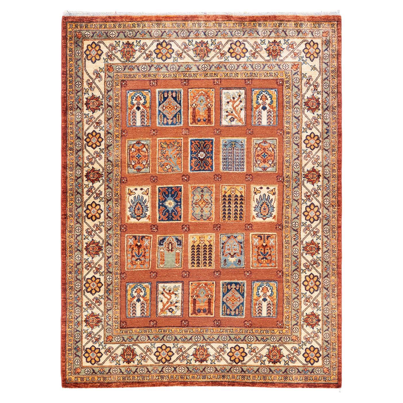 One-of-a-kind Hand Knotted Tribal Tribal Orange Area Rug For Sale