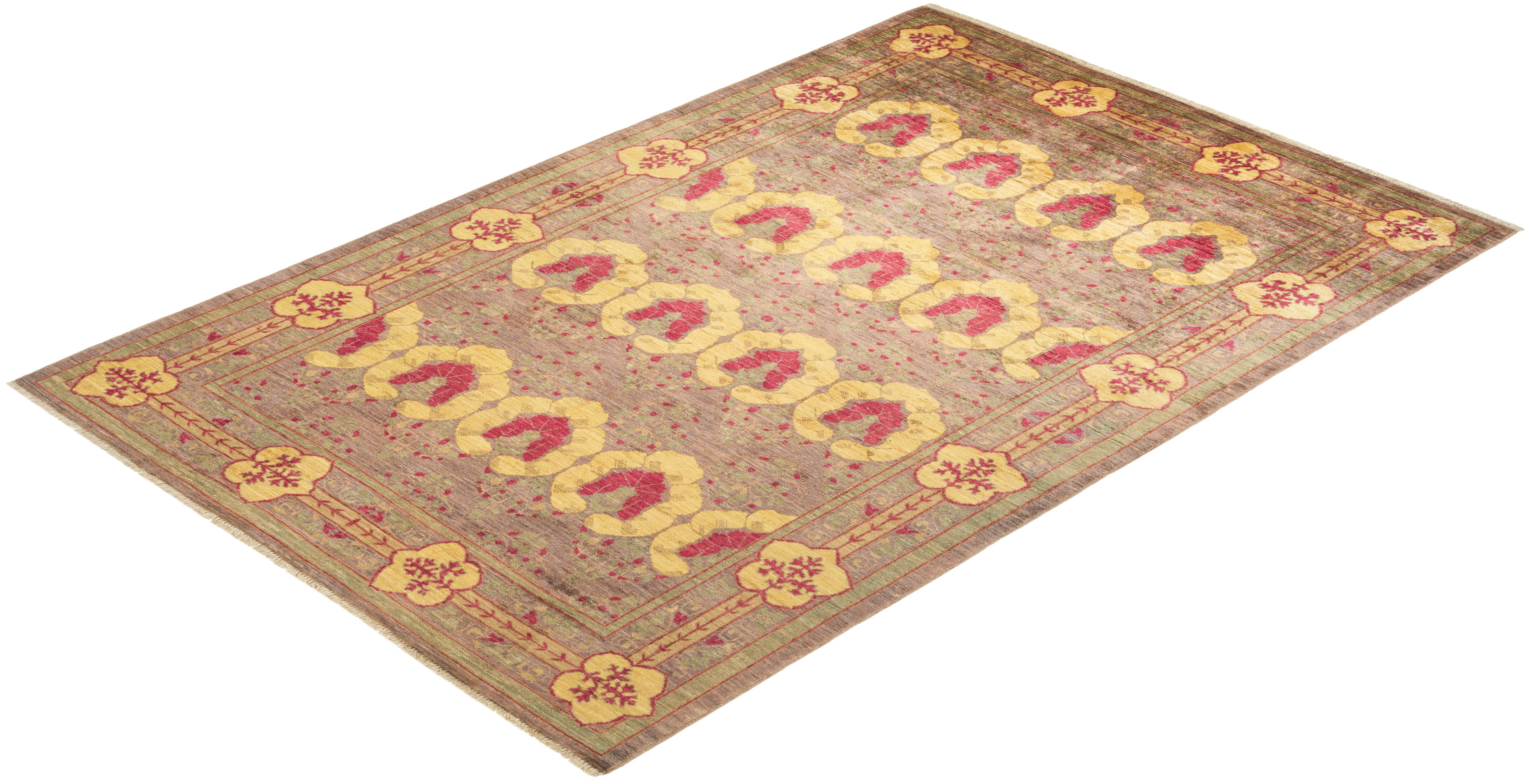 Alfombra de lana anudada a mano Arts & Crafts, única en su género, de color beige en venta 2