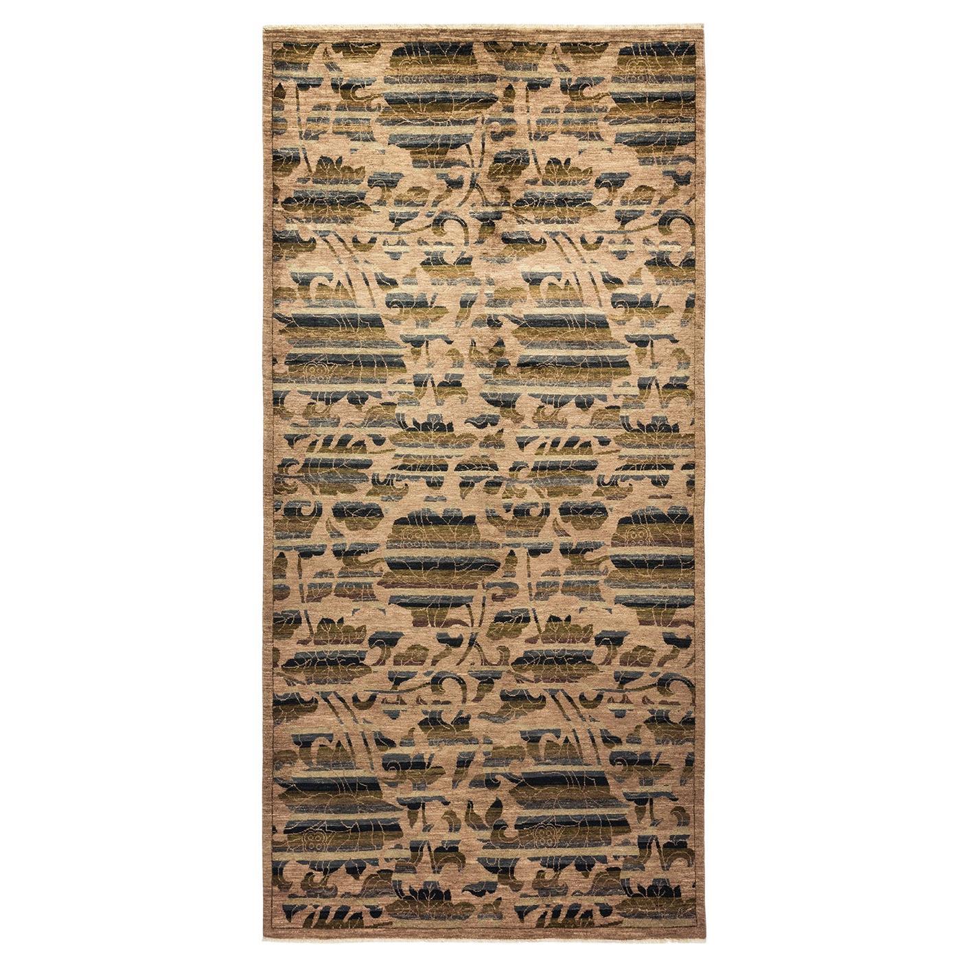 Handgeknüpfter beigefarbener Arts & Crafts-Teppich aus Wolle, Unikat