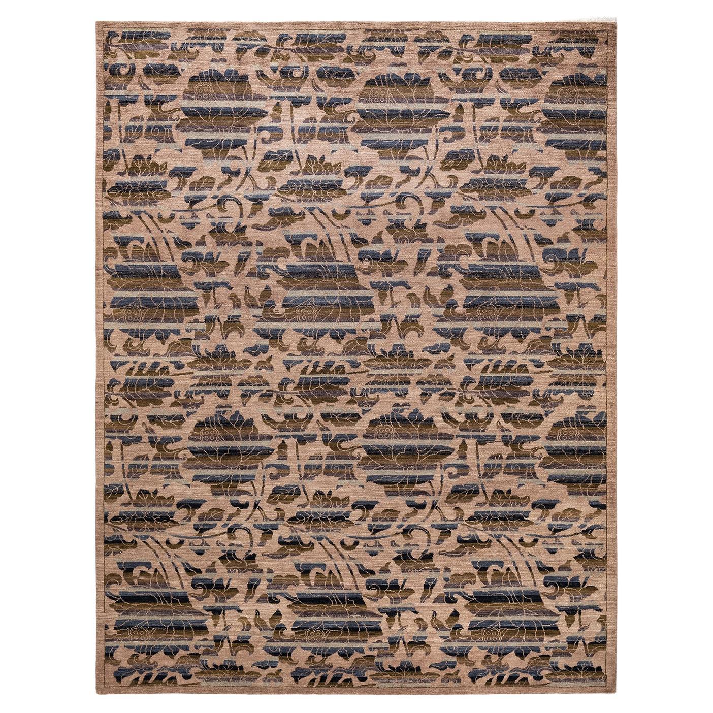 Handgeknüpfter beigefarbener Arts &amp; Crafts-Teppich aus Wolle, Unikat