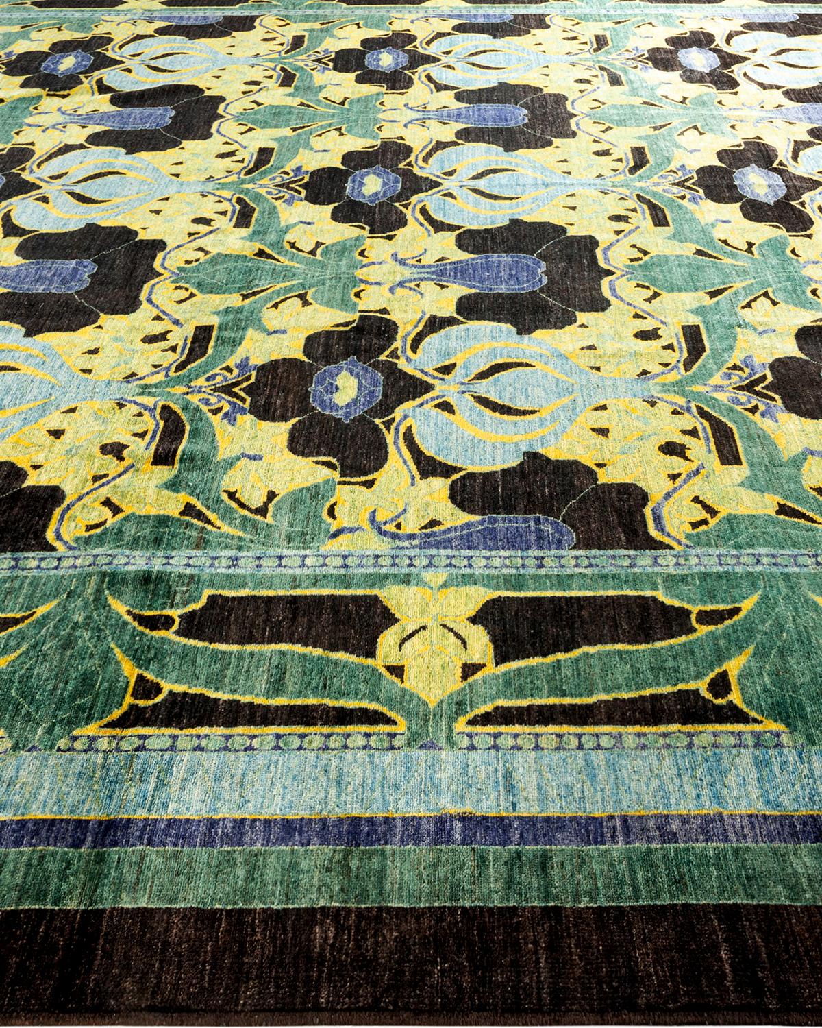 One-of-a-kind Hand Knotted Wool Arts & Crafts Black Area Rug In New Condition For Sale In Norwalk, CT