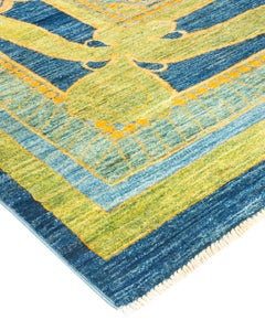 Tappeto blu in lana annodato a mano, unico nel suo genere, di tipo Arts & Crafts