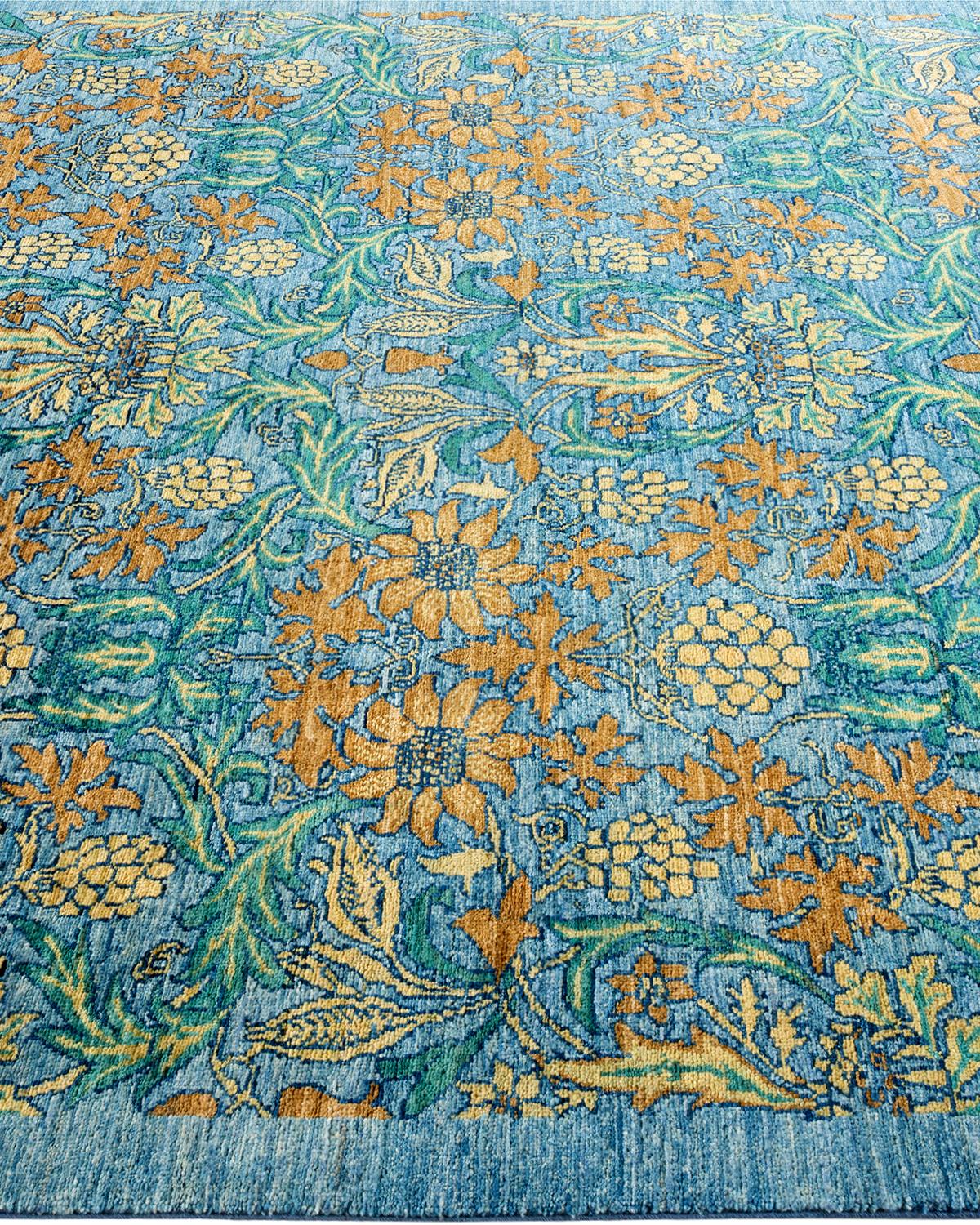 One-of-a-kind Hand Knotted Wool Arts & Crafts Blue Area Rug In New Condition For Sale In Norwalk, CT