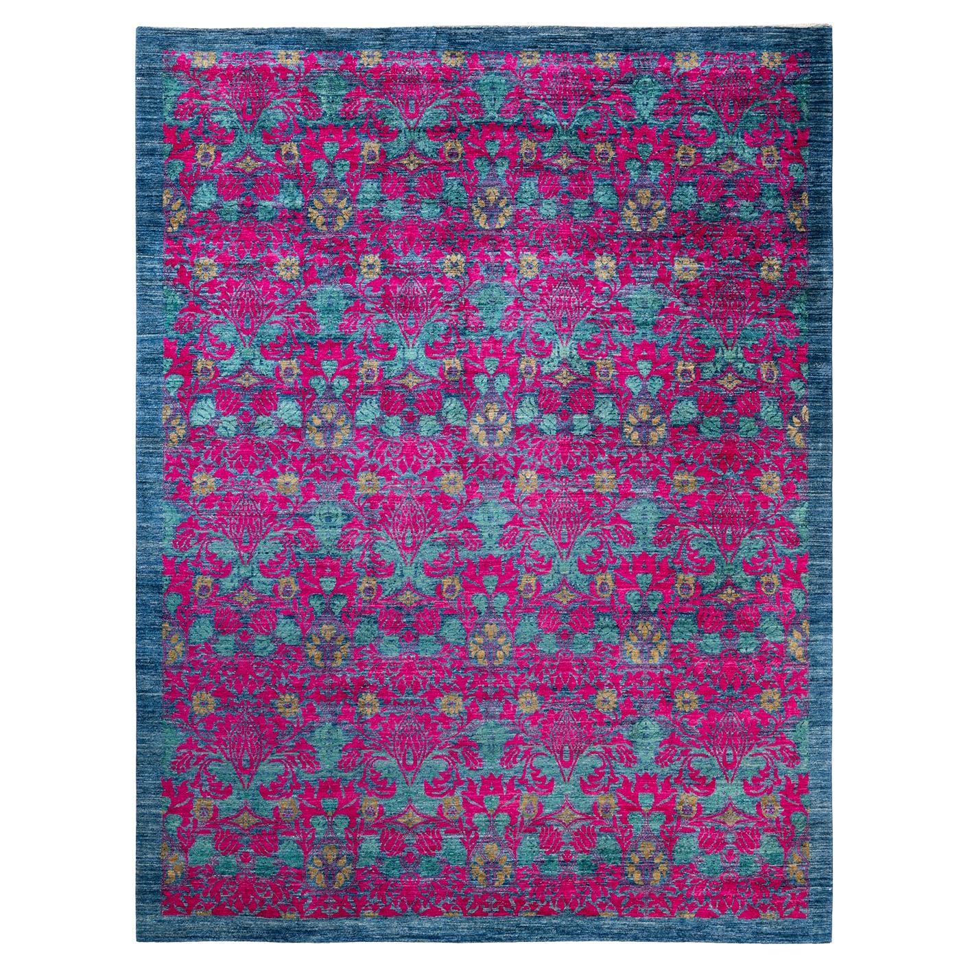 Oneofakind Hand Knotted Wool Arts and Crafts Blue Area Rug For Sale