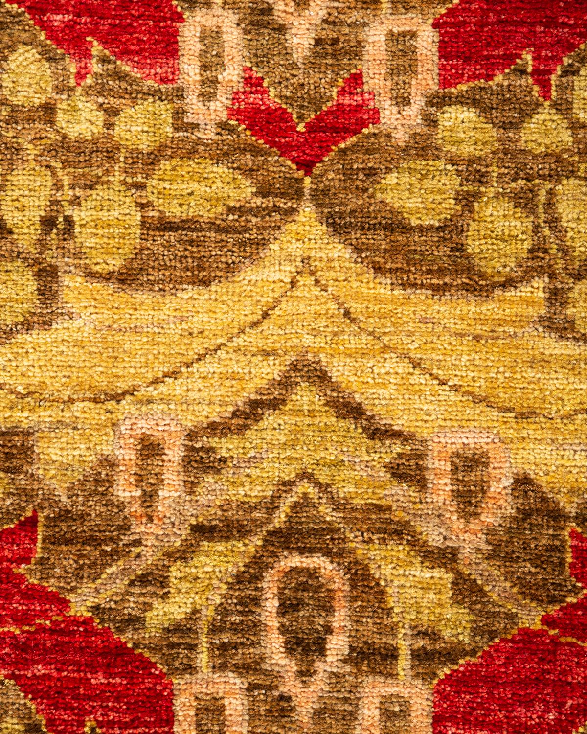 Pakistanais Tapis vert Arts & Crafts en laine nouée à la main, unique en son genre en vente