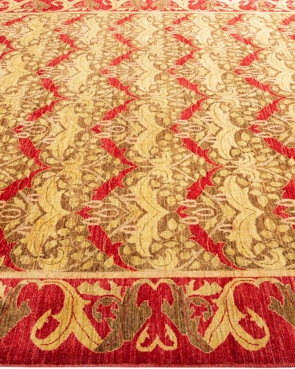 Tapis vert Arts & Crafts en laine nouée à la main, unique en son genre Neuf - En vente à Norwalk, CT