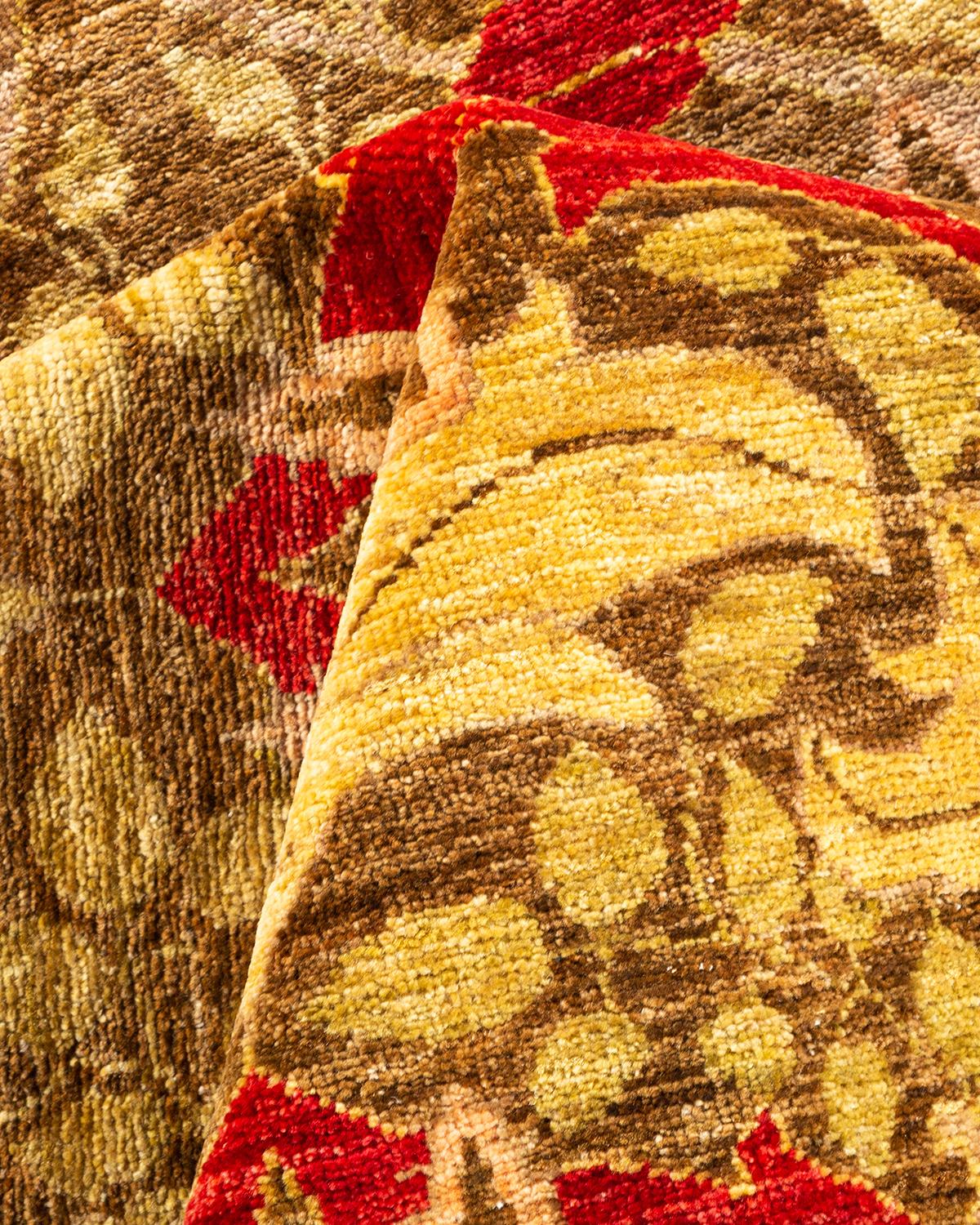Tapis vert Arts & Crafts en laine nouée à la main, unique en son genre en vente 1