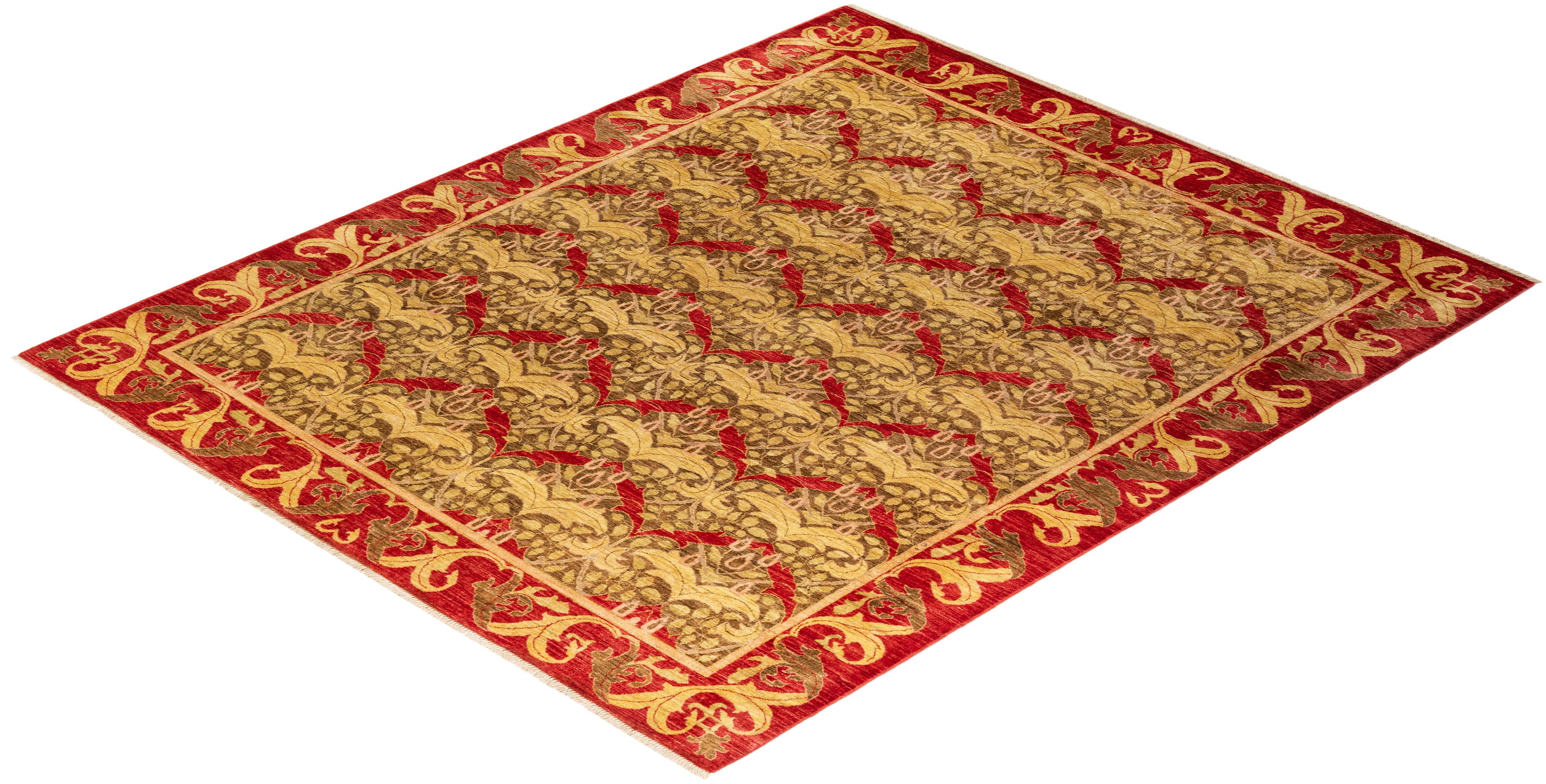 Tapis vert Arts & Crafts en laine nouée à la main, unique en son genre en vente 2