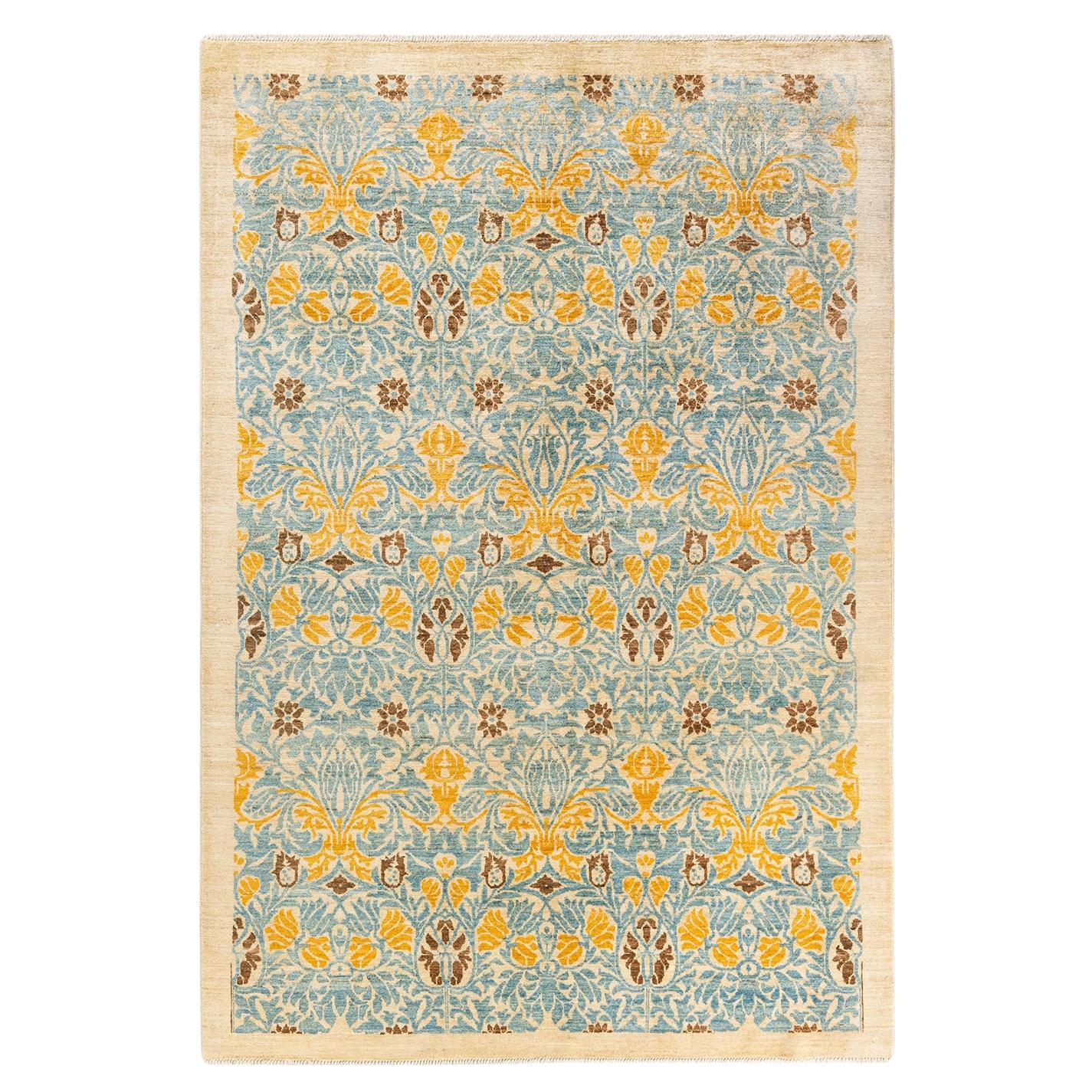 One-of-a-kind Hand Knotted Wool Arts & Crafts Ivory Area Rug For Sale