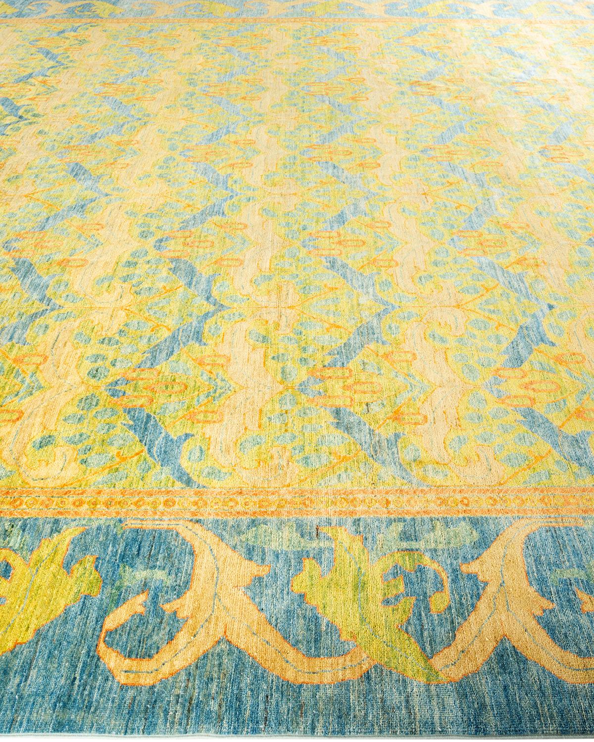 One-of-a-kind Hand Knotted Wool Arts & Crafts Light Blue Area Rug In New Condition For Sale In Norwalk, CT